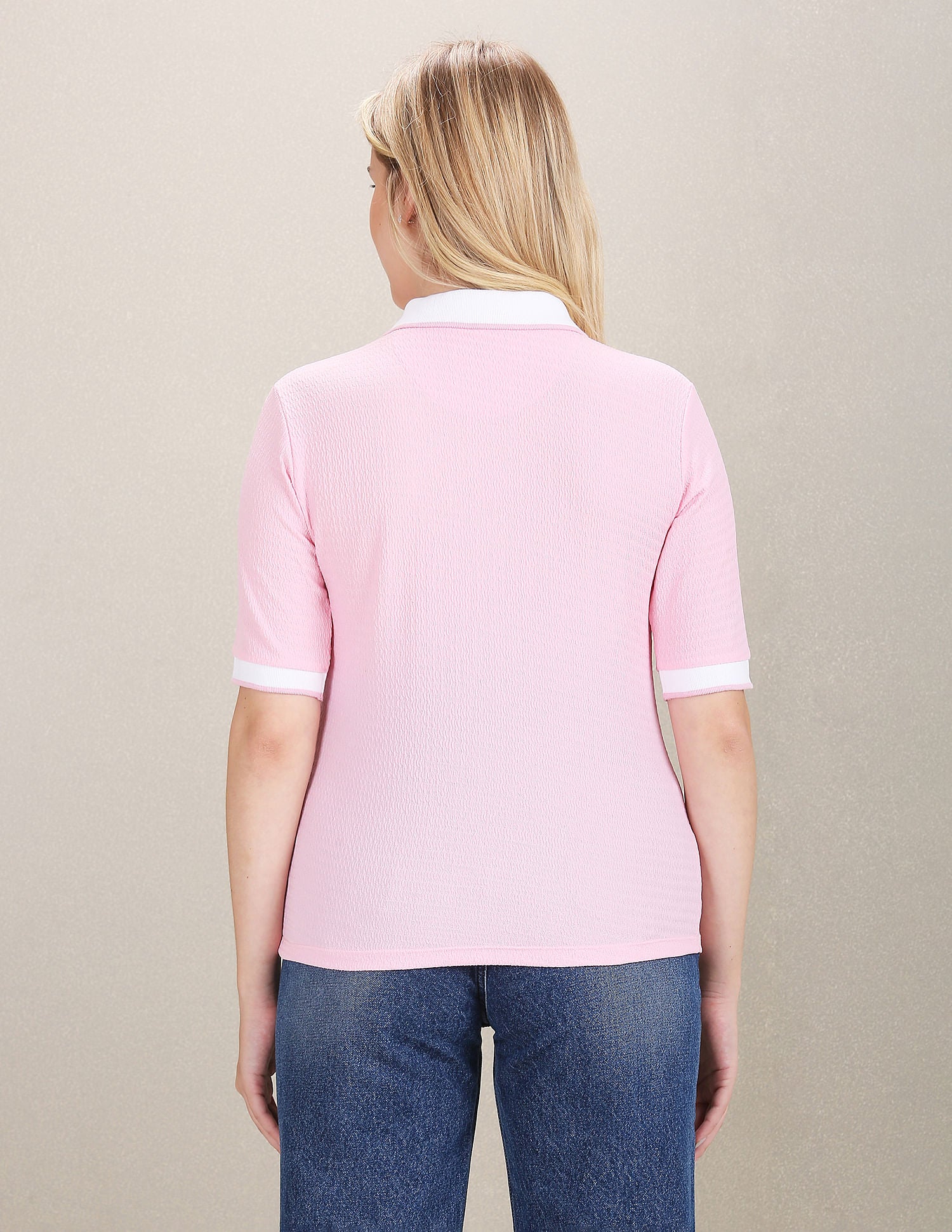 Zipper Placket Textured Polo Shirt Pink - U.S. POLO ASSN. | Large