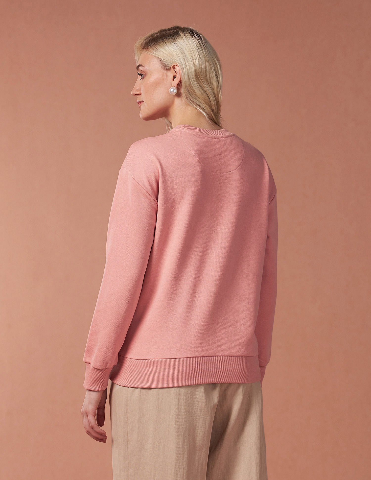 Drop Shoulder Glitter Print Sweatshirt Peach - U.S. POLO ASSN. | Large