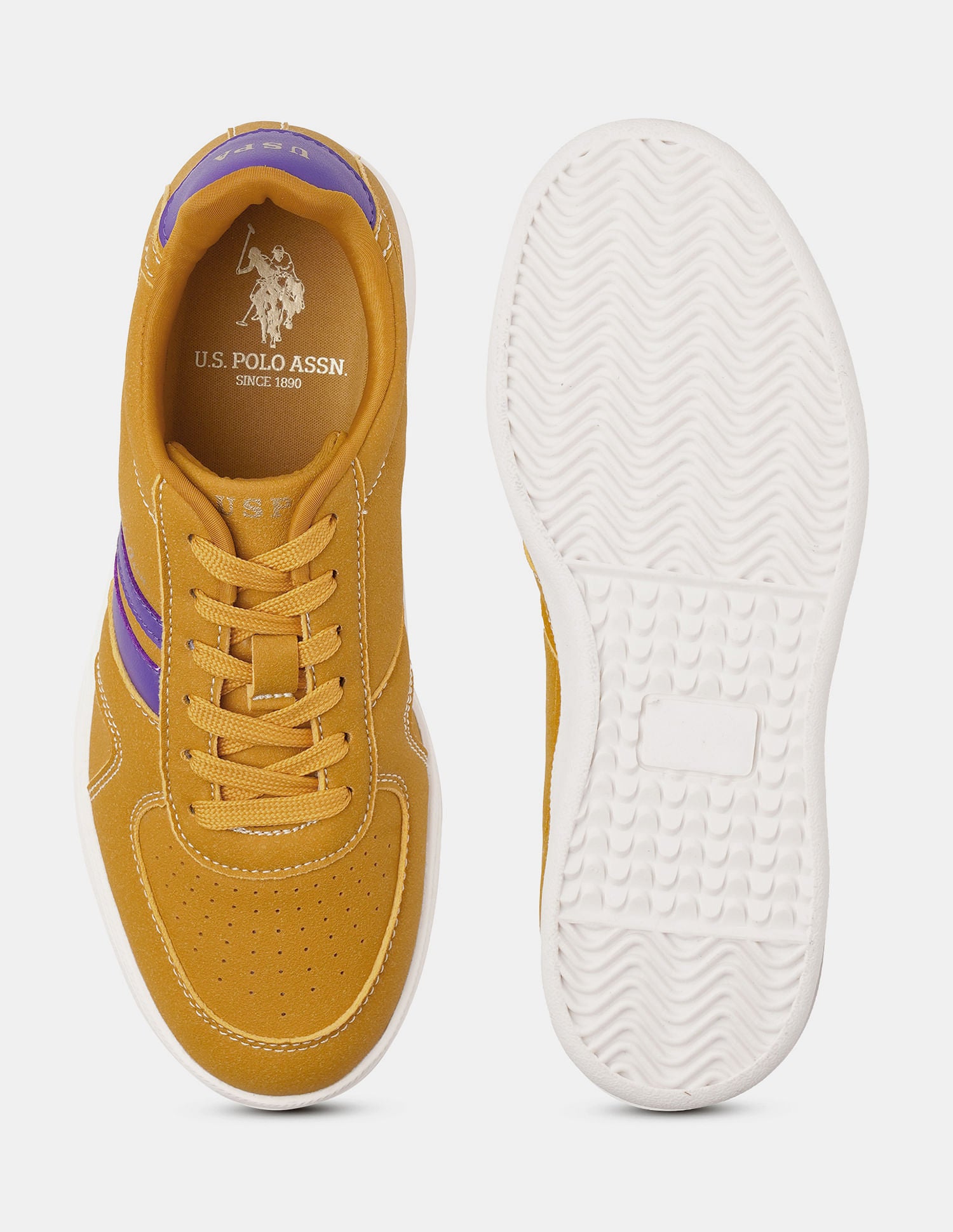 Women Round Toe Edda Striped Sneakers Yellow - U.S. POLO ASSN. | Large