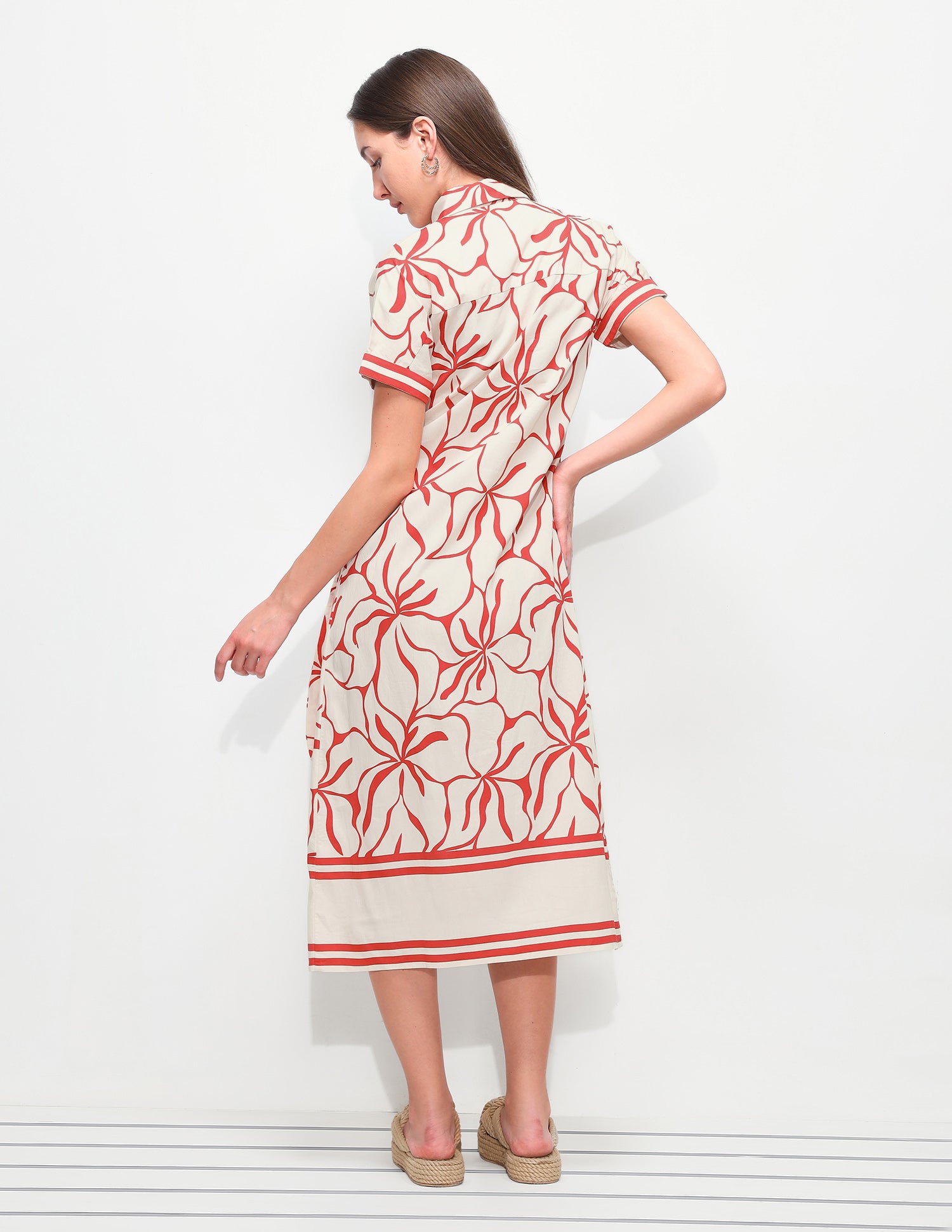 Floral Printed Regular Fit Midi Shirt Dress White - U.S. Polo Assn. India | Large