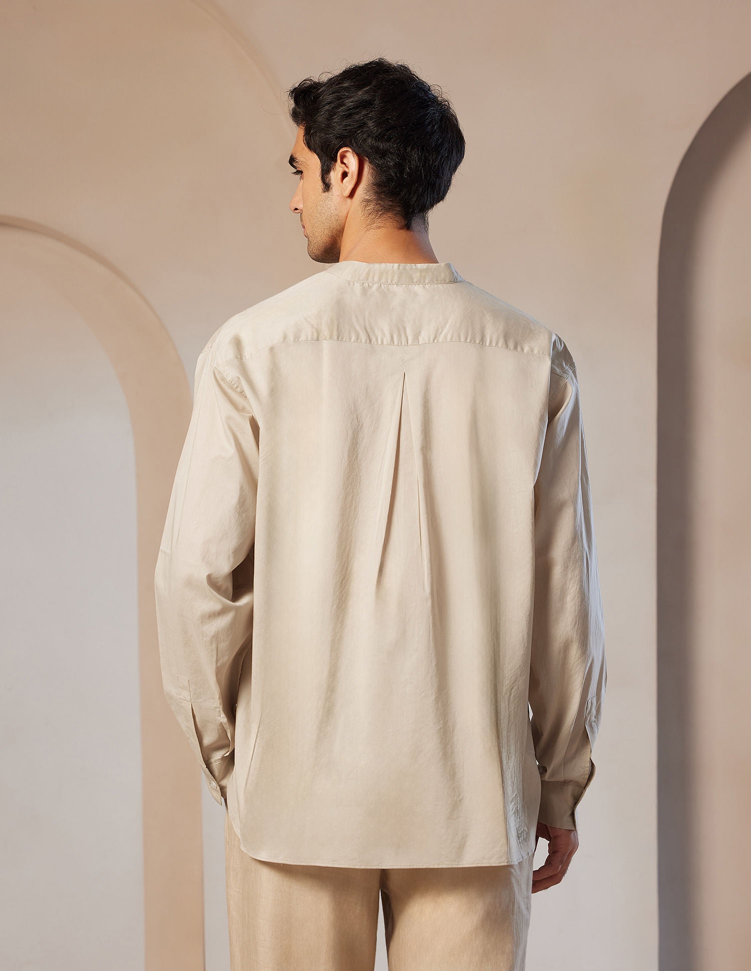 Pacho X Tailored Fit Mandarin Collar Shirt Sand - U.S. POLO ASSN. | Large