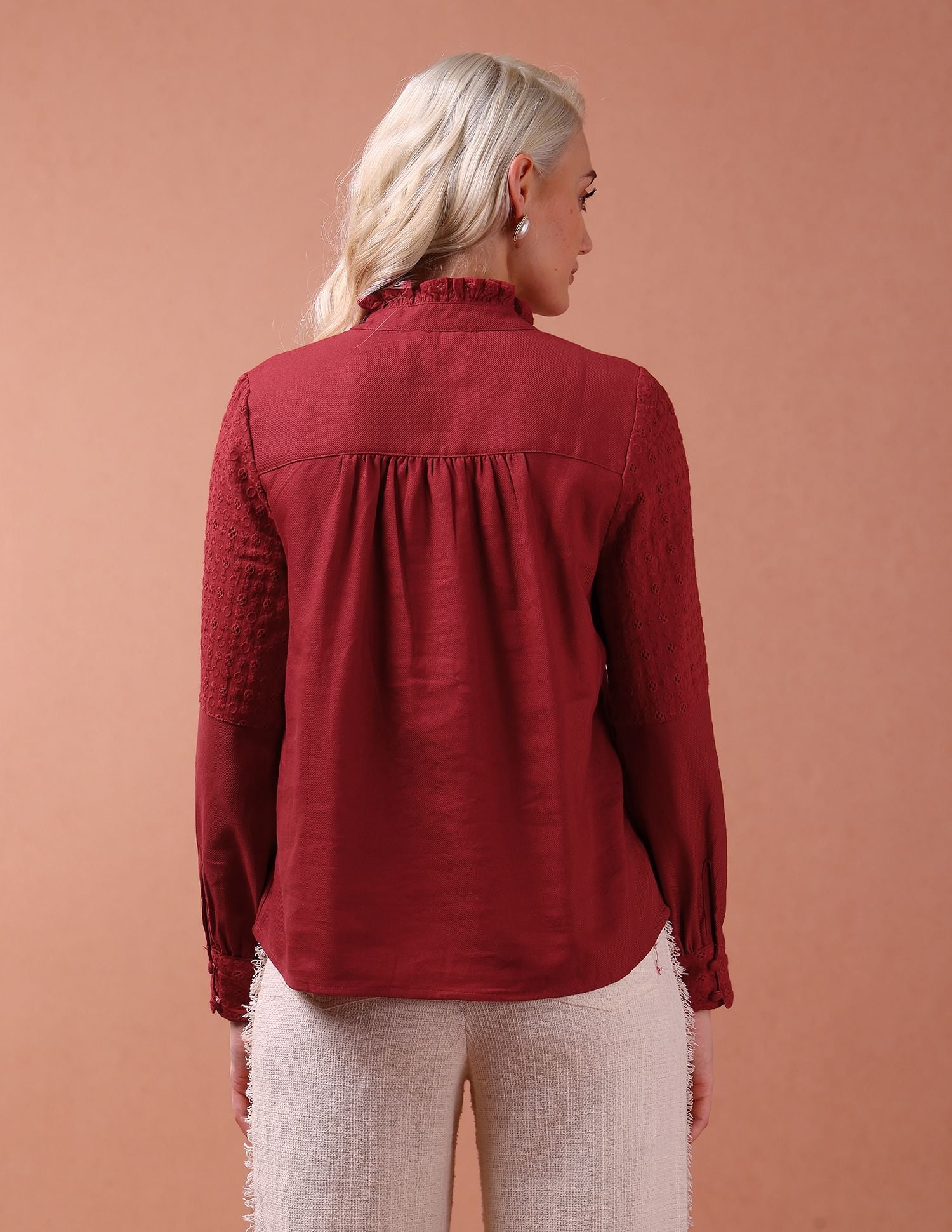 Front Pleat Ruffle Neck Top Rust - U.S. POLO ASSN. | Large