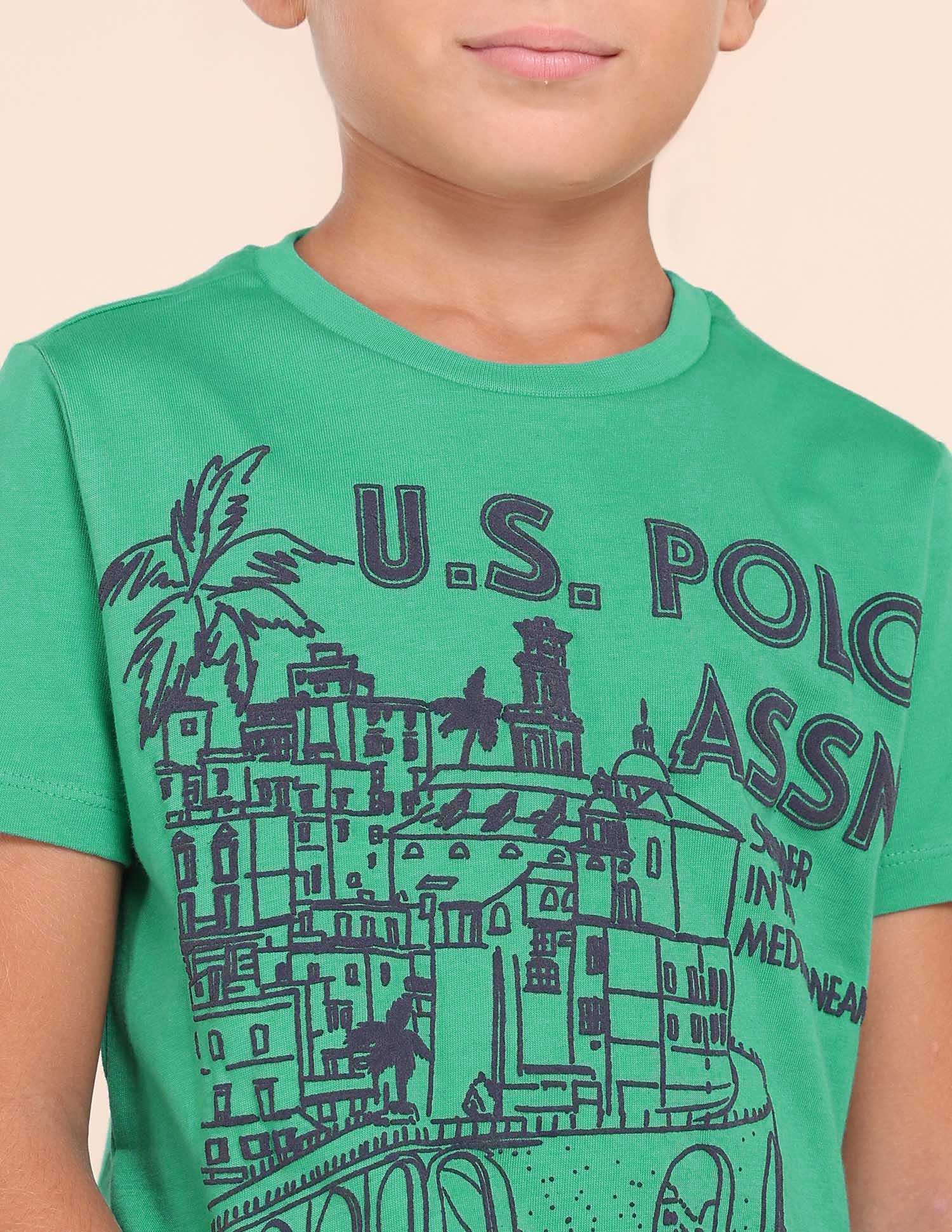 Boys Graphic Printed Regular Fit T-Shirt Dark Green - U.S. POLO ASSN. | Large