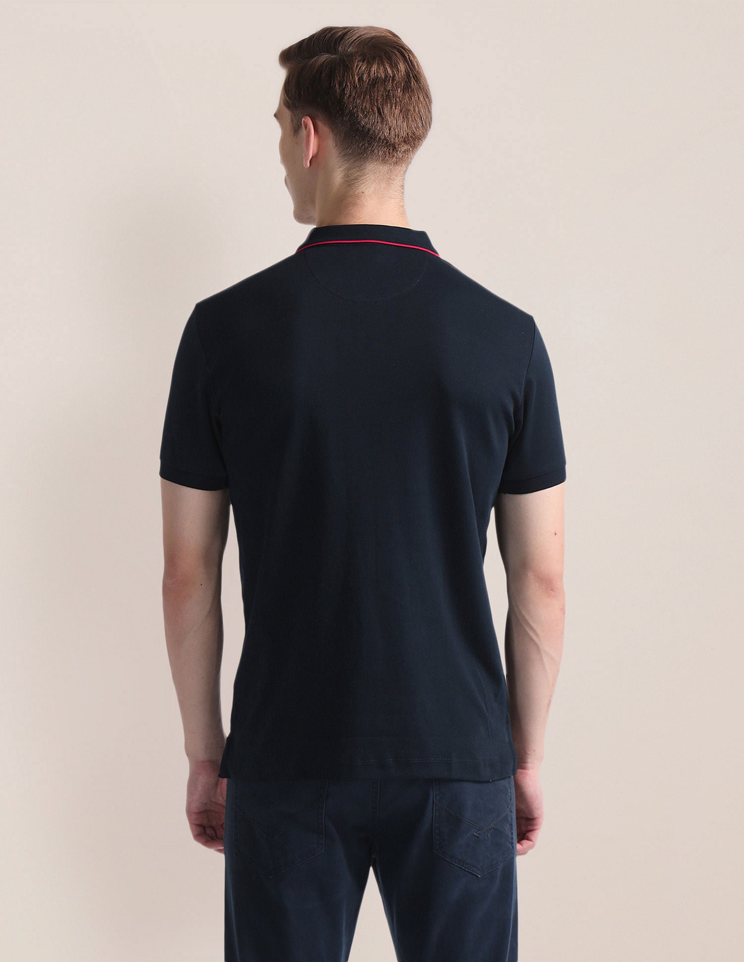 Tipped Collar Embroidered Polo Shirt Navy - U.S. Polo Assn. India | Large