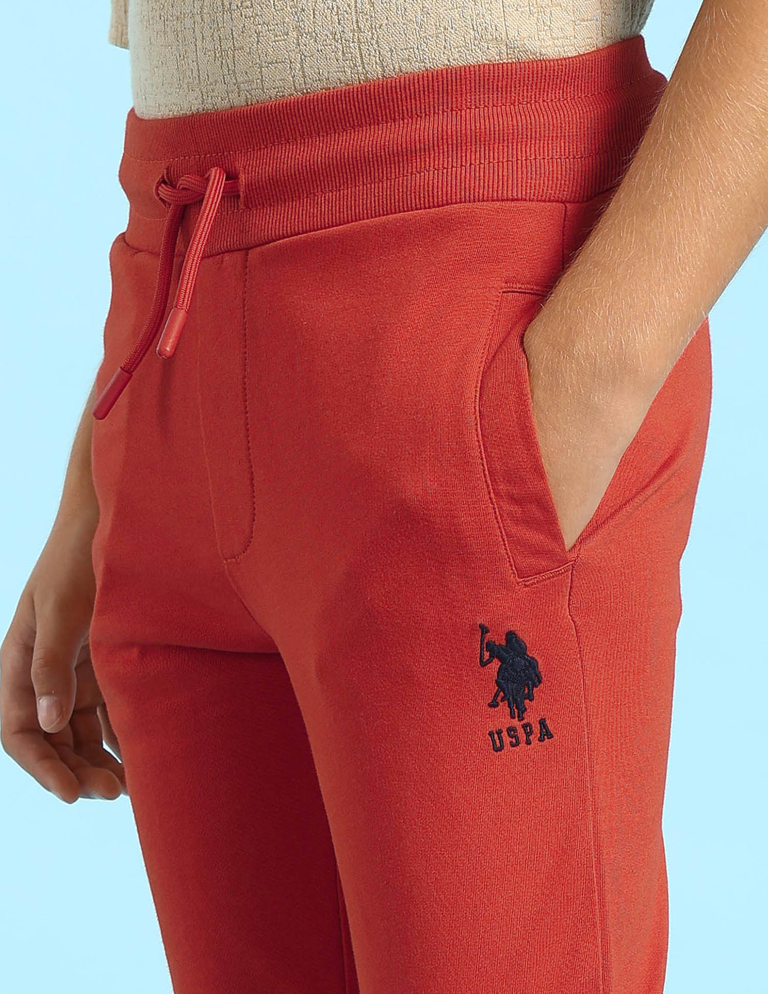 Boys Pure Cotton Solid Joggers Dark Orange - U.S. POLO ASSN. | Large