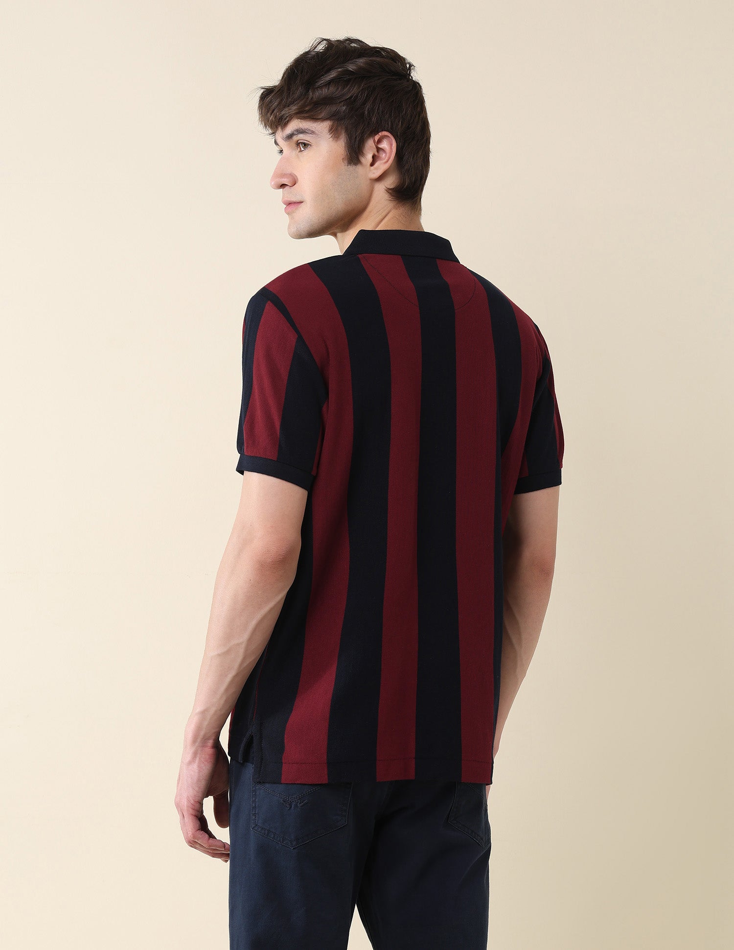 Vertical Striped Pure Cotton Gold Cup Polo Shirt Maroon - U.S. Polo Assn. India | Large