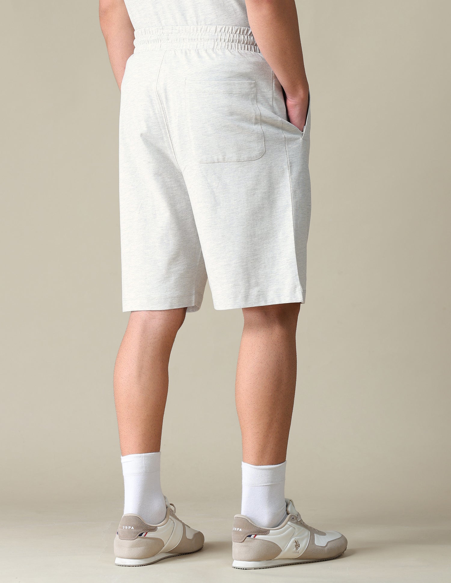 Heathered Regular Fit Shorts Ecru Melange - U.S. Polo Assn. India | Large