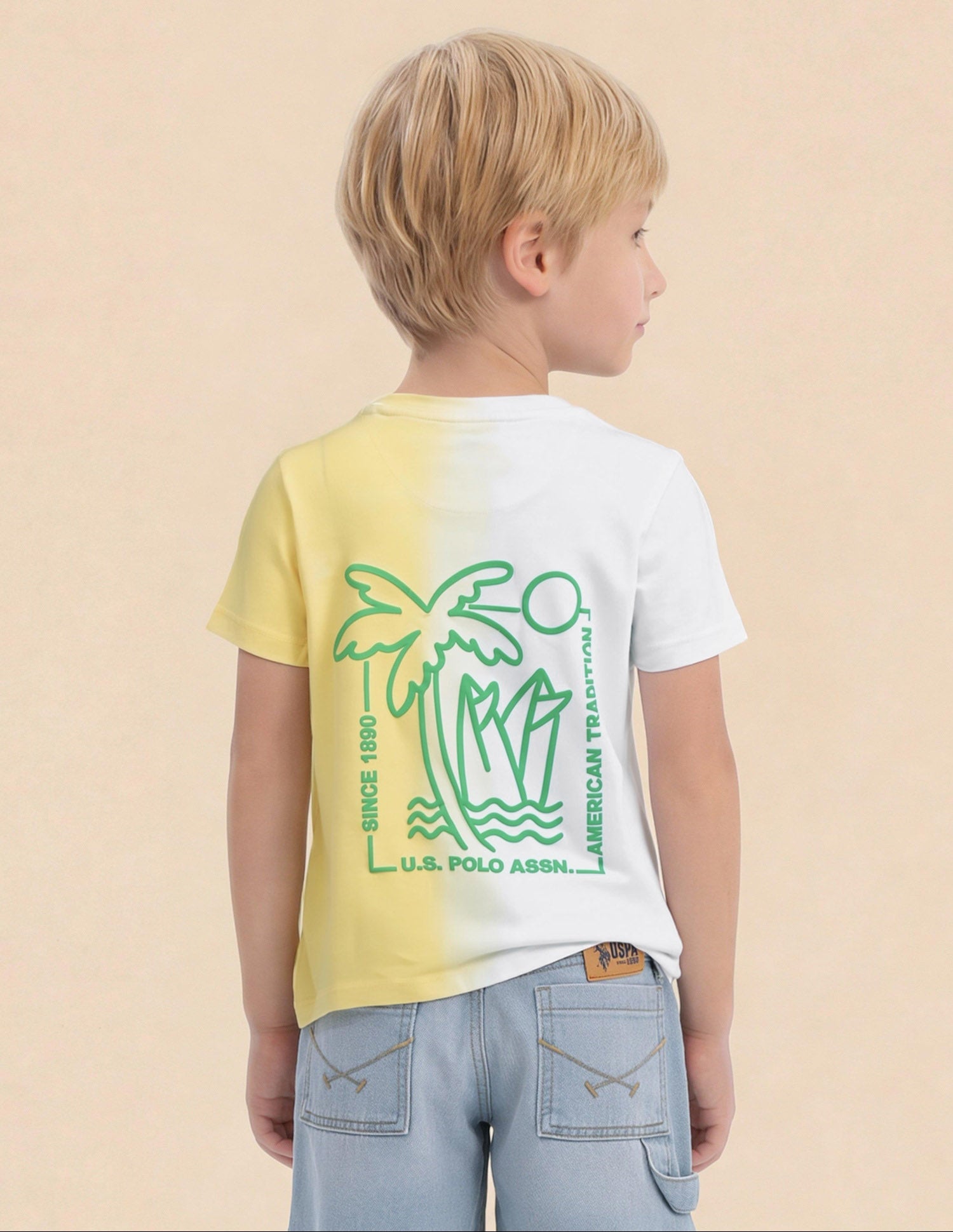 Boys Ombre Graphic Printed Regular Fit T-Shirt Yellow - U.S. Polo Assn. India | Large