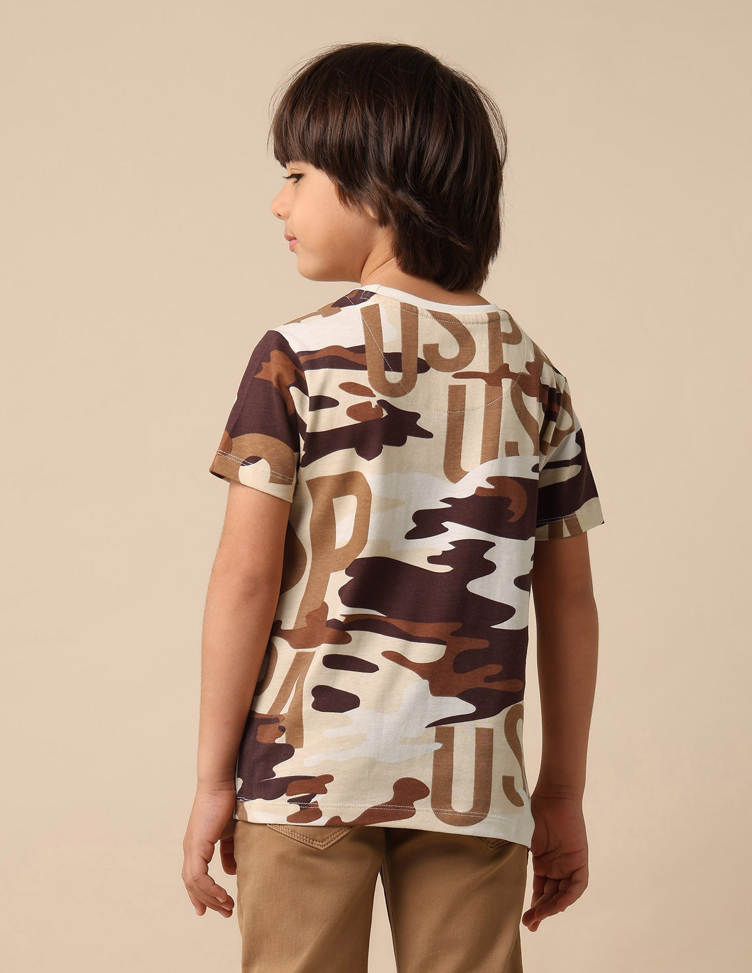 Boys Camouflage Printed Regular Fit T Shirt Ecru - U.S. POLO ASSN. | Large