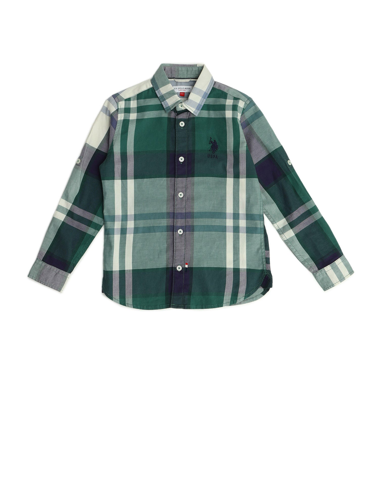 Boys Plaid Check Twill Shirt Green - U.S. Polo Assn. India | Large