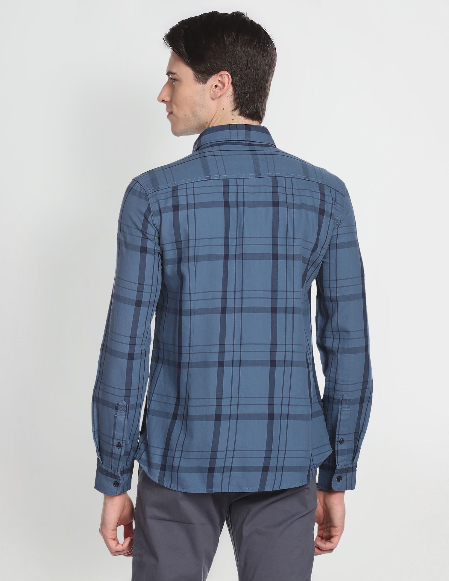 Tartan Check Cotton Twill Formal Shirt Blue - U.S. POLO ASSN. | Large