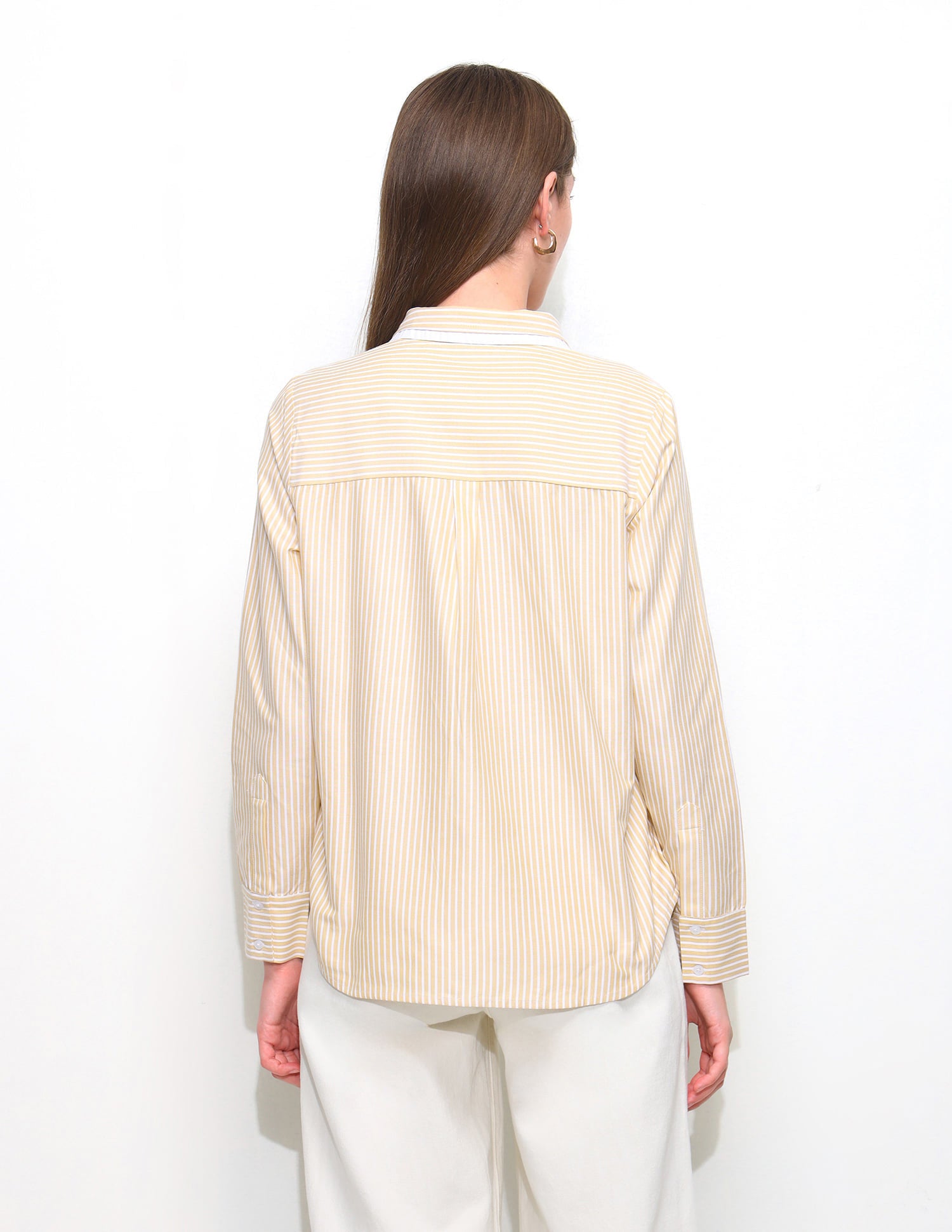 Vertical Striped Contrast Collar Shirt Light Yellow - U.S. Polo Assn. India | Large