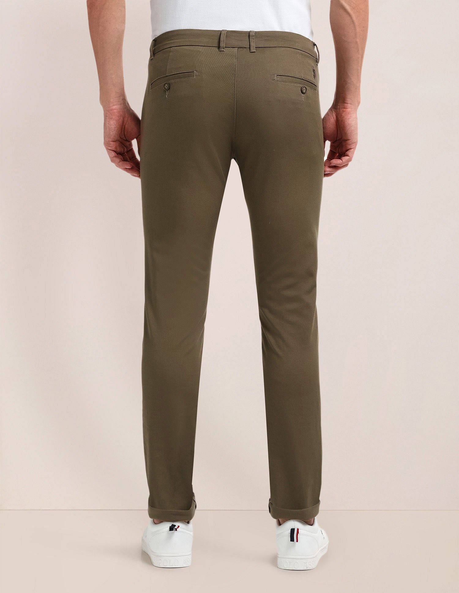 Denver Slim Fit Solid Trousers Green - U.S. POLO ASSN. | Large