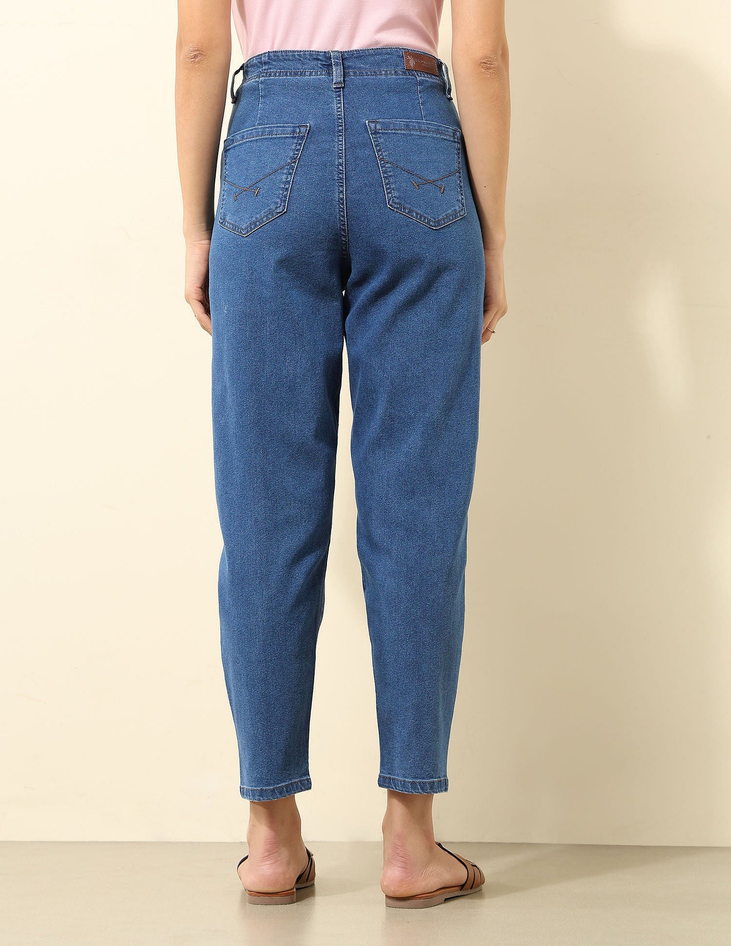 High Rise Carrot Fit Jeans Beige - U.S. POLO ASSN. | Large