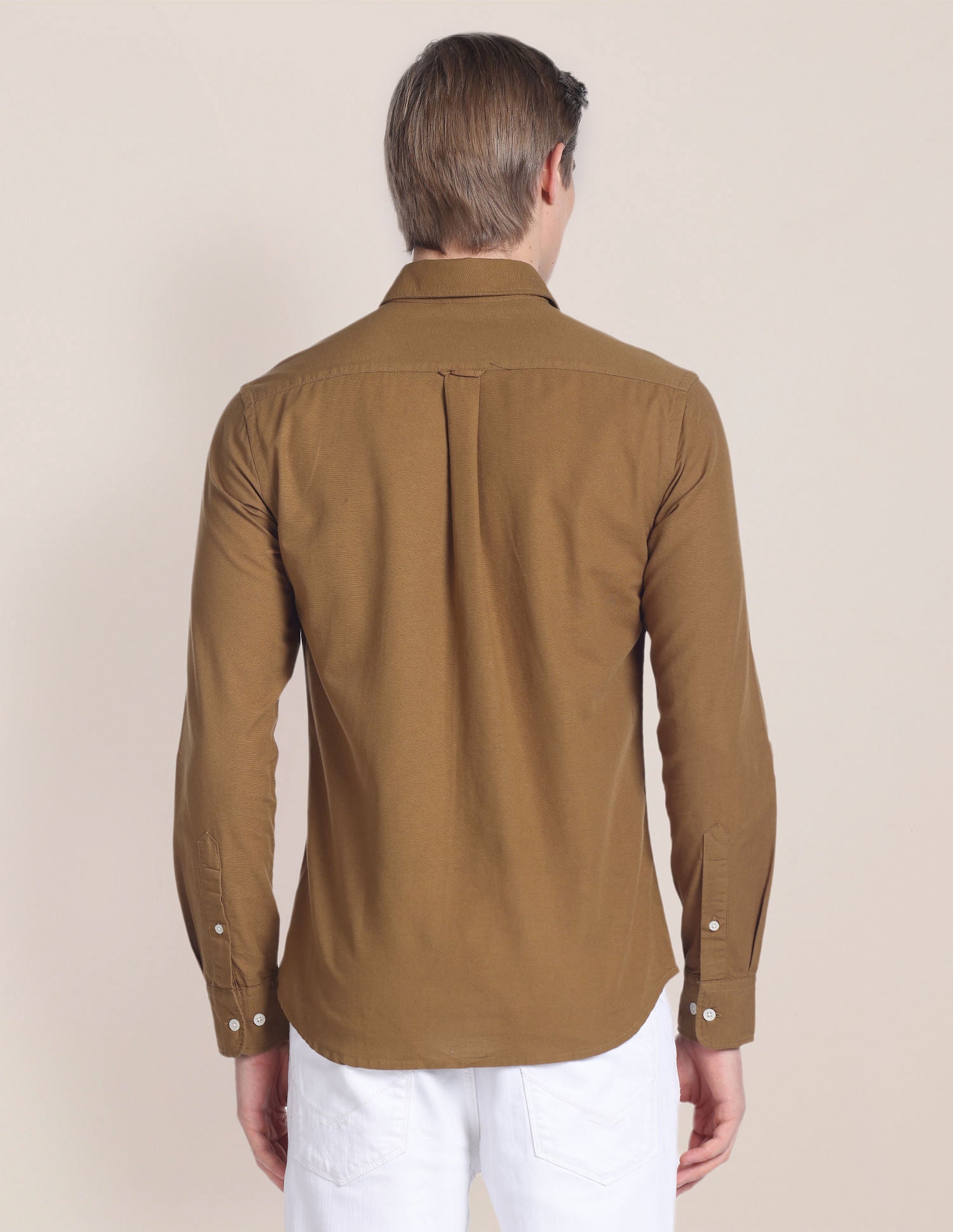 Solid Fil-a-fil Shirt Dark Khaki - U.S. POLO ASSN. | Large