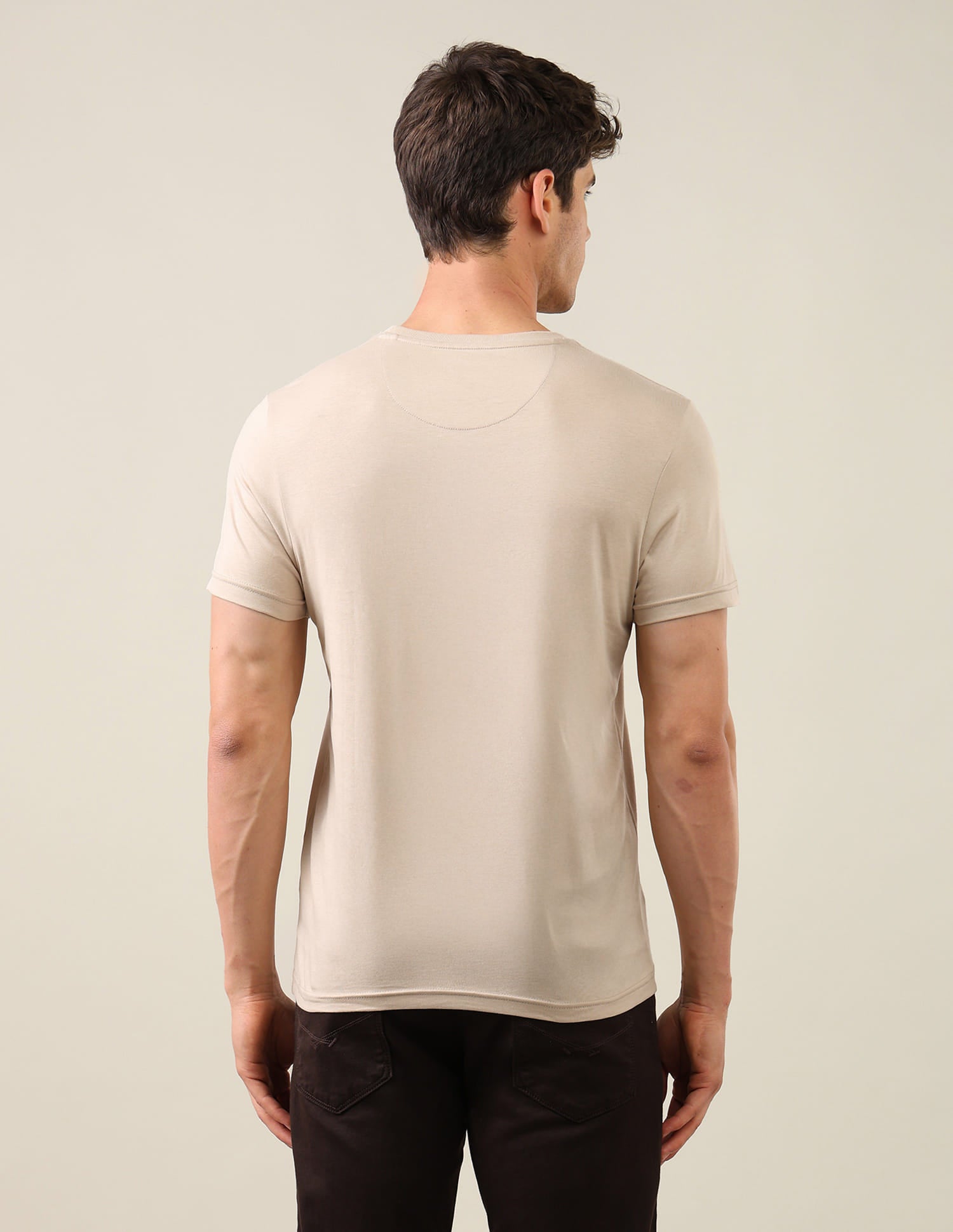 Solid Regular Fit T-Shirt Beige - U.S. Polo Assn. India | Large