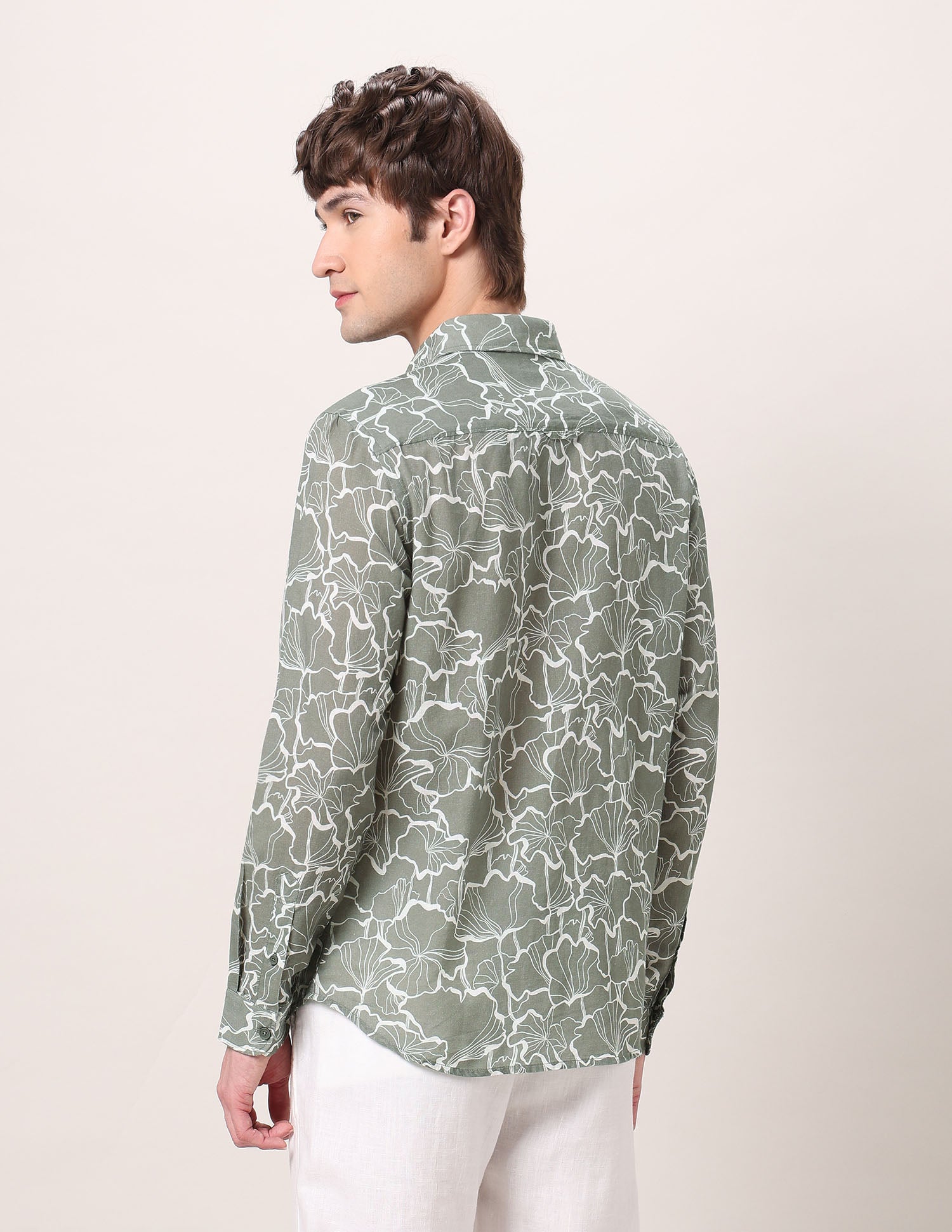 Floral Printed Regular Fit Shirt Light Olive - U.S. Polo Assn. India | Large