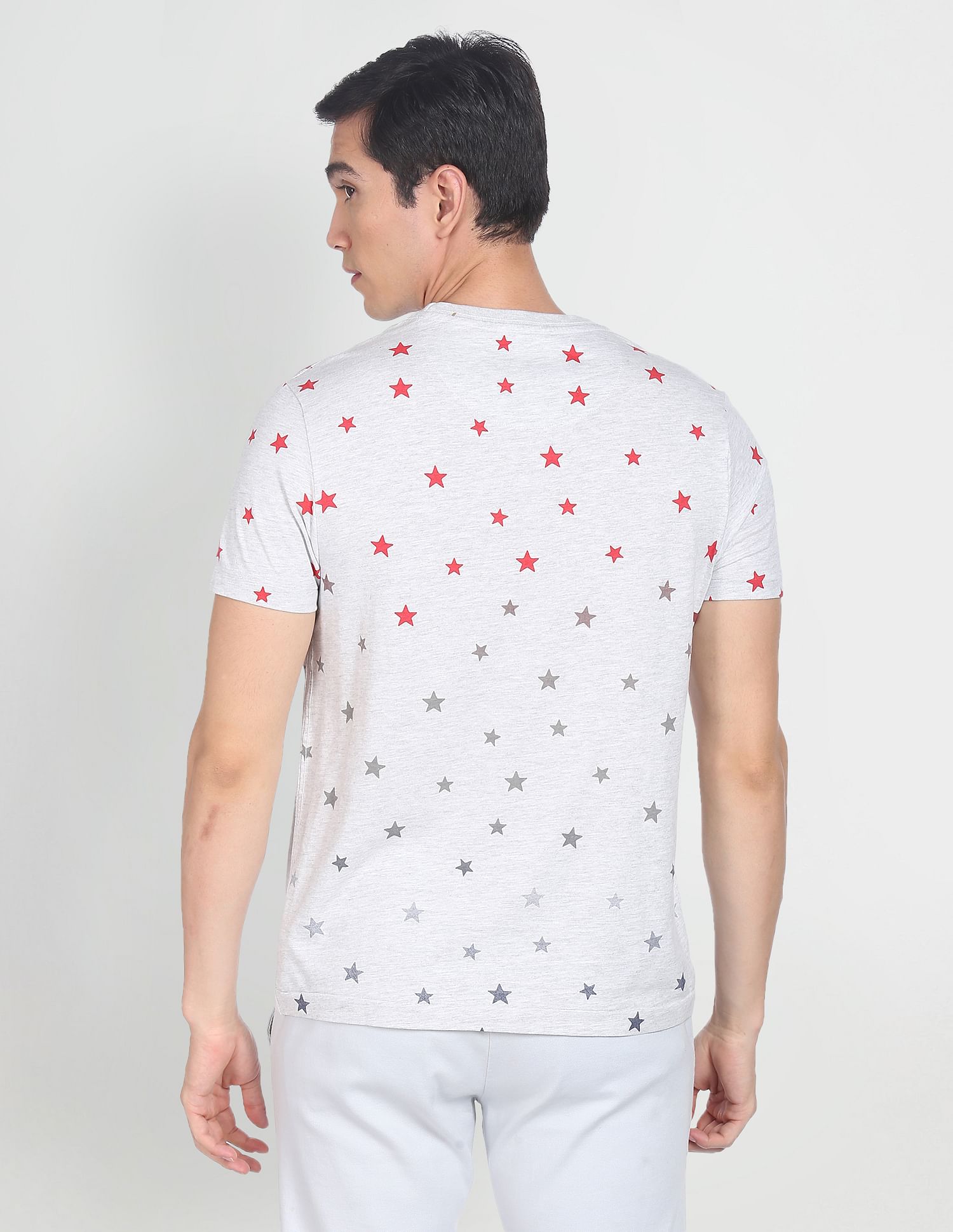 Star Print Heathered T-Shirt Light Grey - U.S. Polo Assn. India | Large