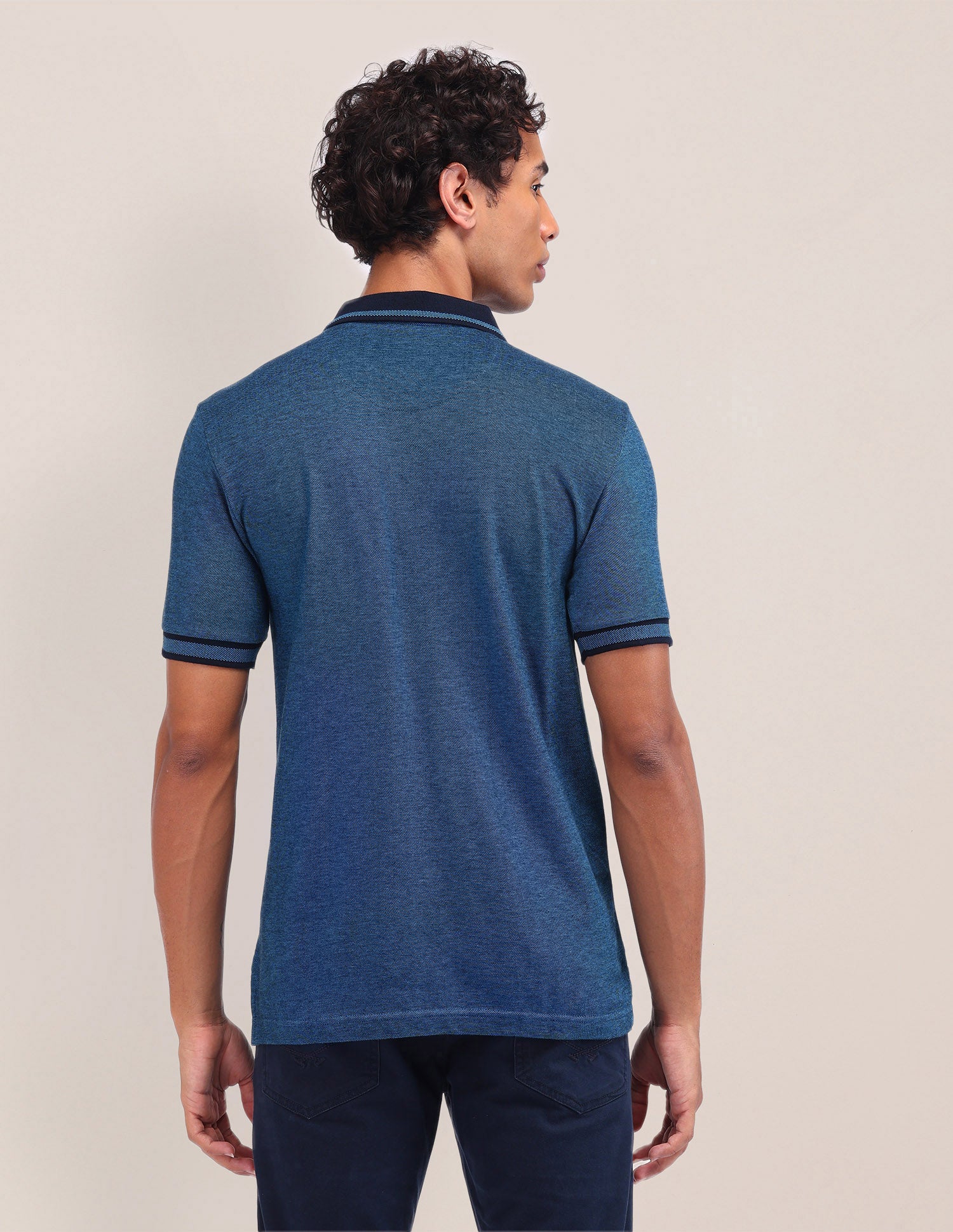 Textured Cotton Polo Shirt Blue - U.S. Polo Assn. India | Large
