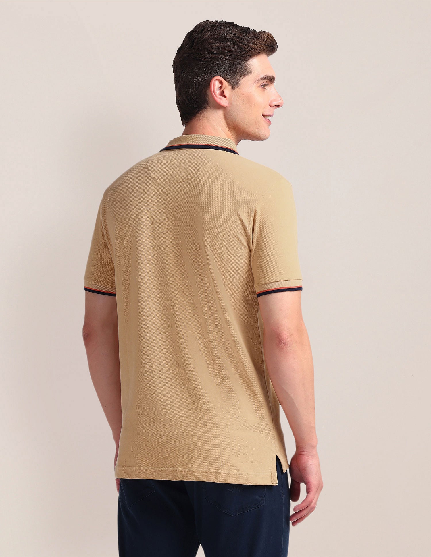 Tipped Collar Slim Polo Shirt Beige - U.S. Polo Assn. India | Large