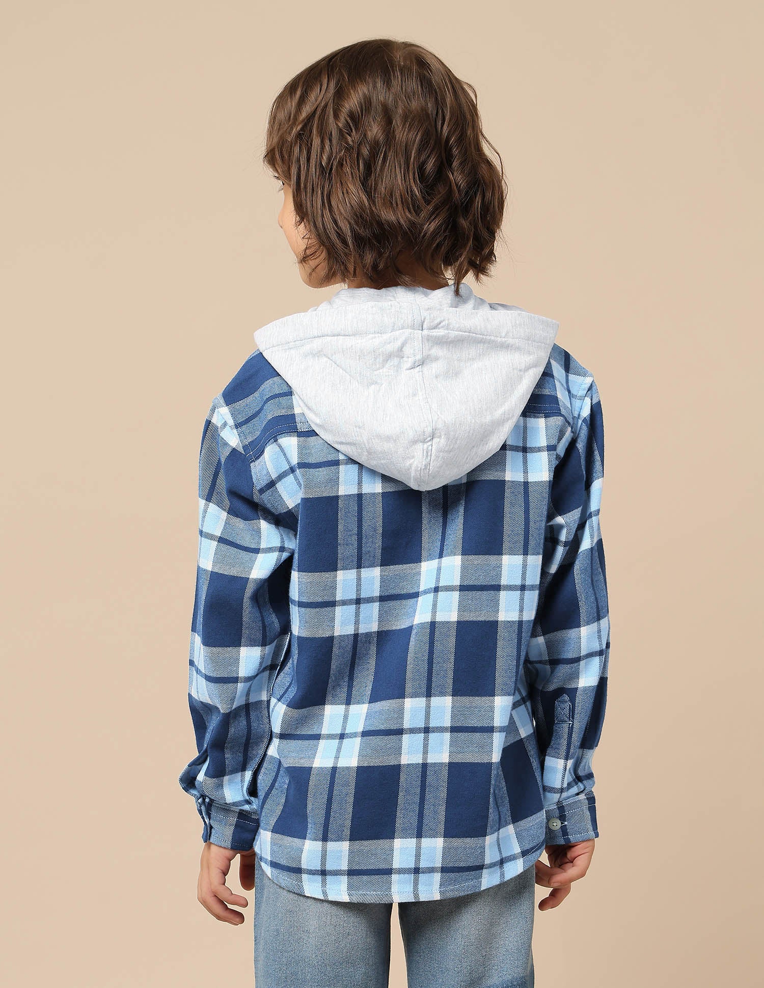 Boys Tartan Checked Hooded Shacket Navy - U.S. POLO ASSN. | Large