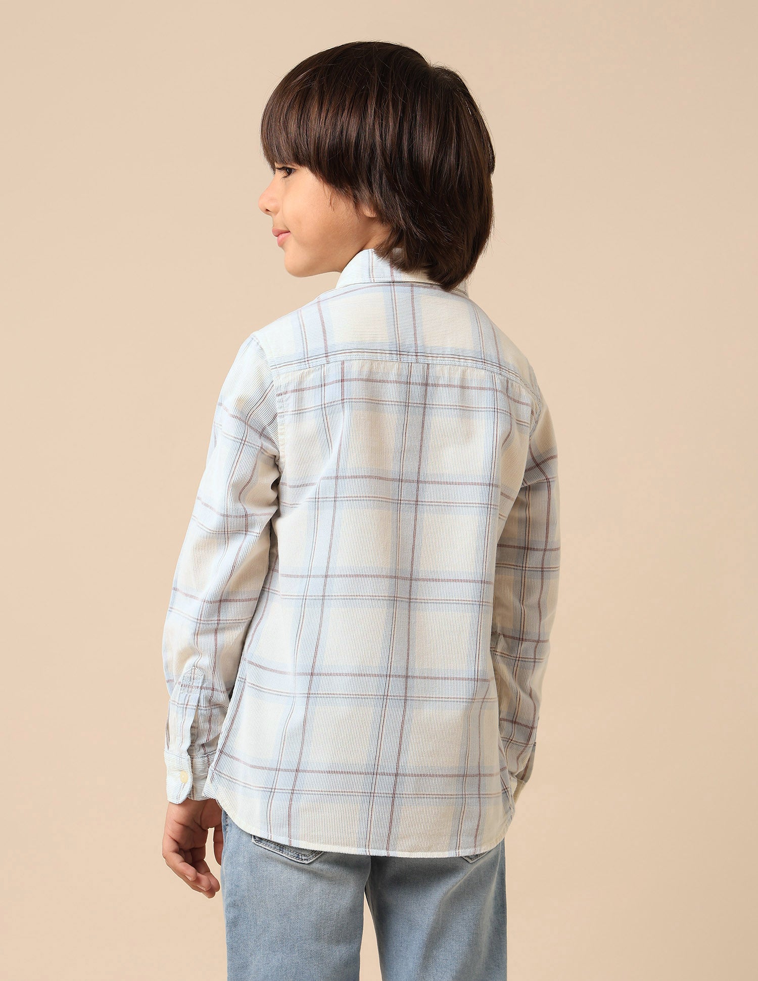 Boys Plaid Checked Corduroy Shirt Off White - U.S. POLO ASSN. | Large