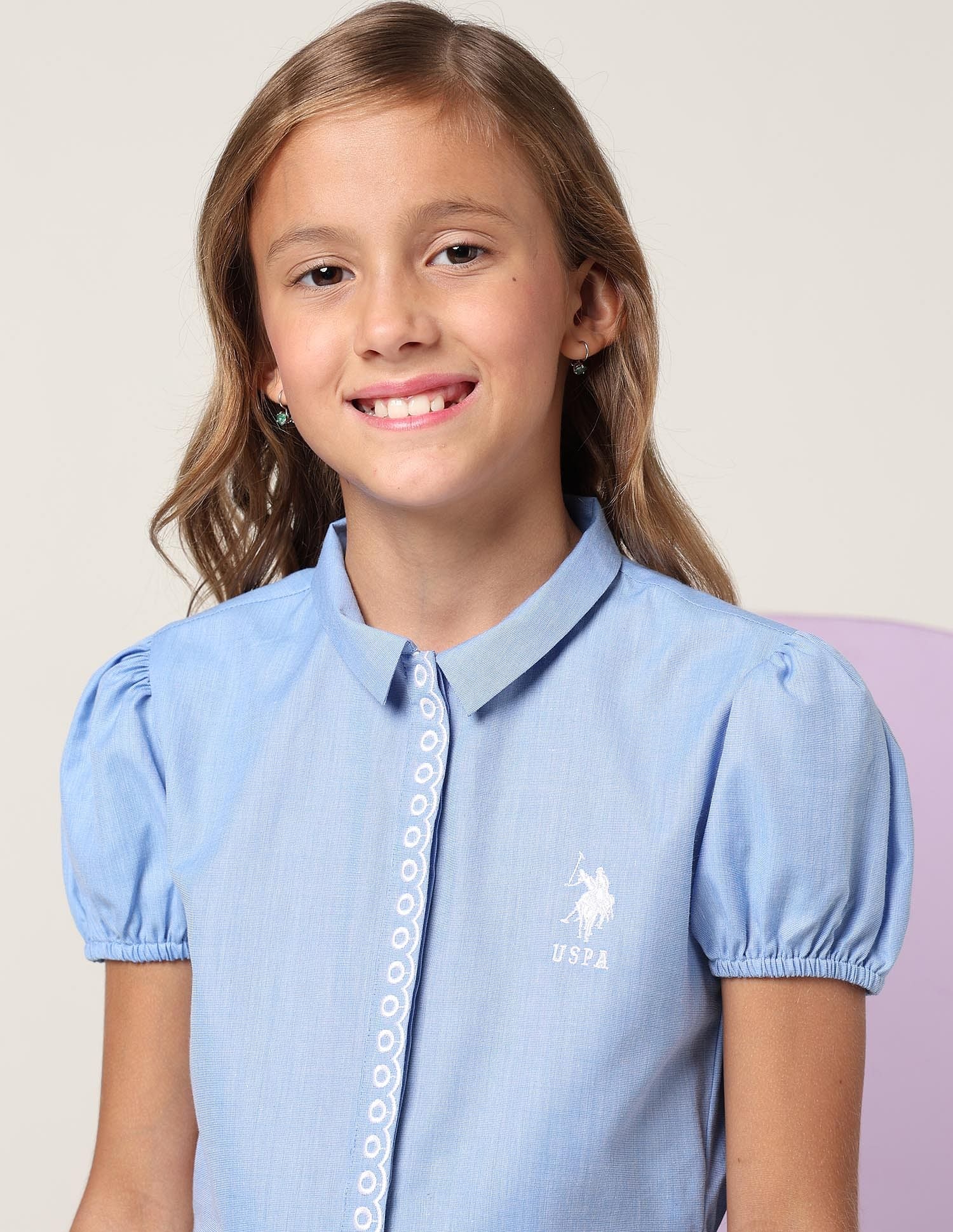 Girls Embroidered Fit & Flare Dress Light Blue - U.S. POLO ASSN. | Large