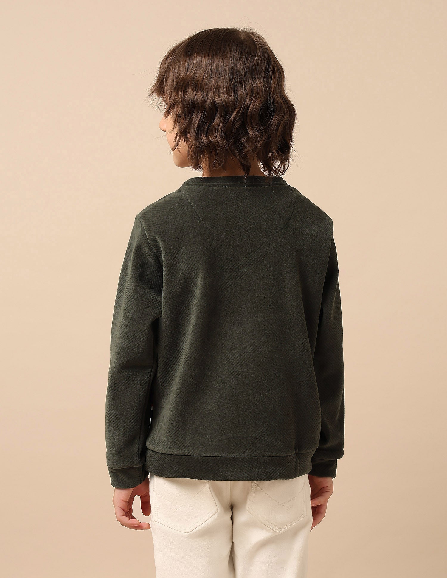 Boys Textured Patterned Knit Regular Fit Sweatshirt Olive - U.S. POLO ASSN. | Large