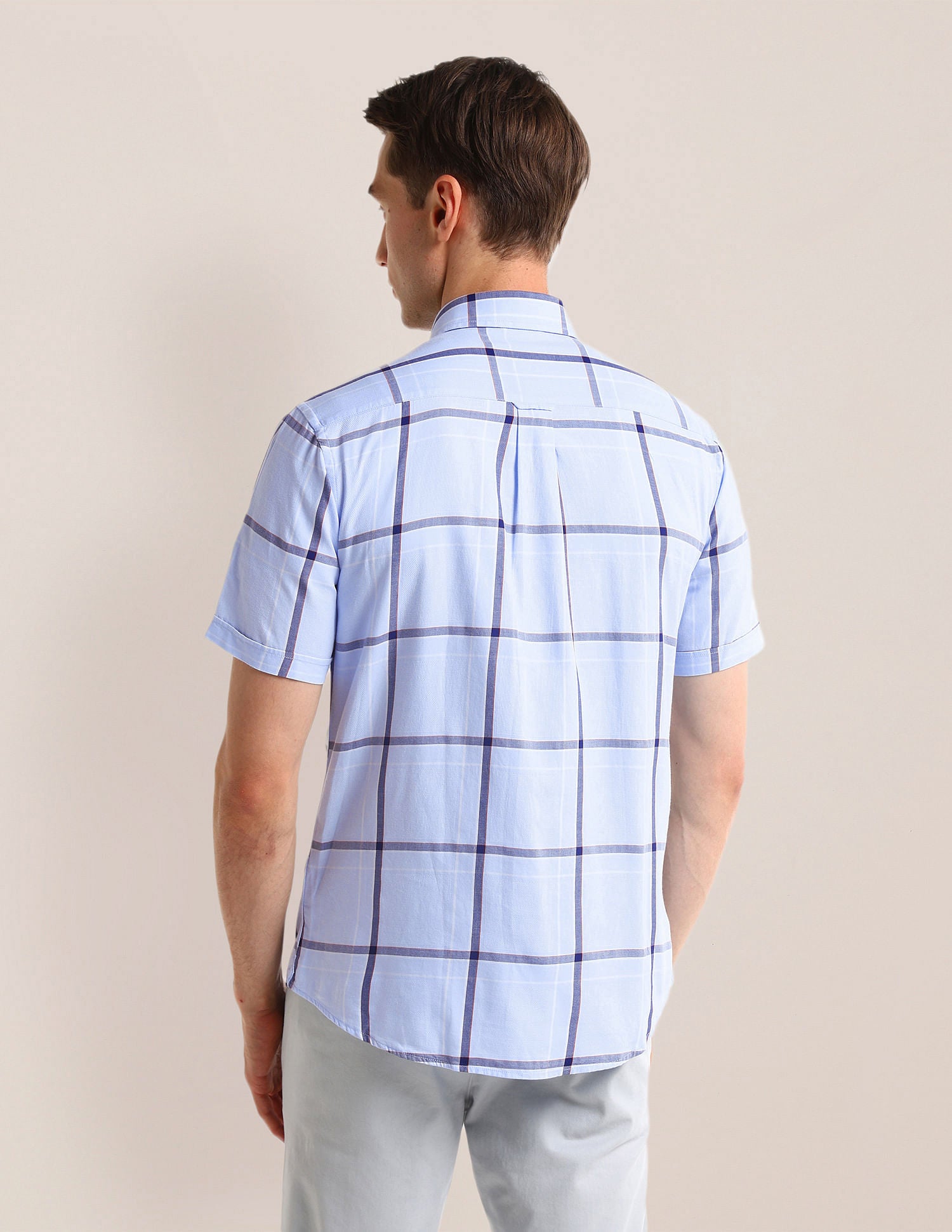 Tailored Fit Windowpane Checked Shirt Light-Blue - U.S. Polo Assn. India | Large