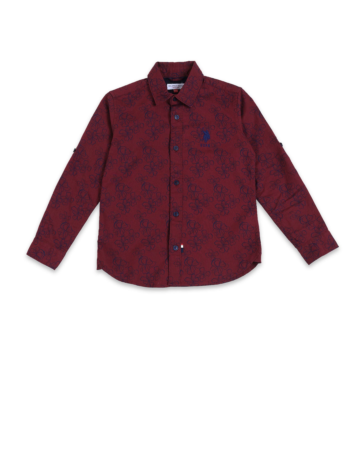 Boys Floral Print Cotton Shirt Maroon - U.S. POLO ASSN. | Large