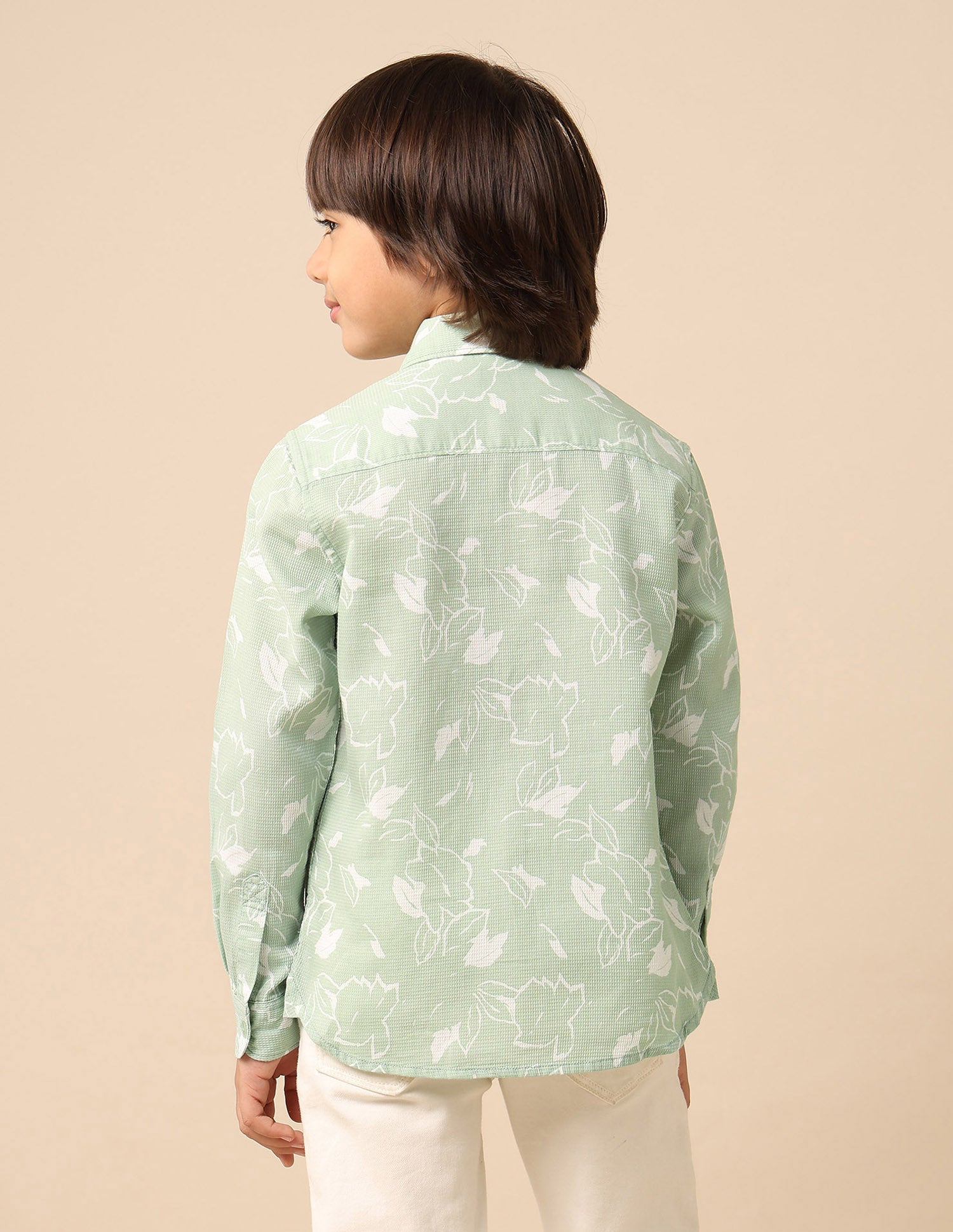 Boys Floral Printed Dobby Shirt Green - U.S. POLO ASSN. | Large