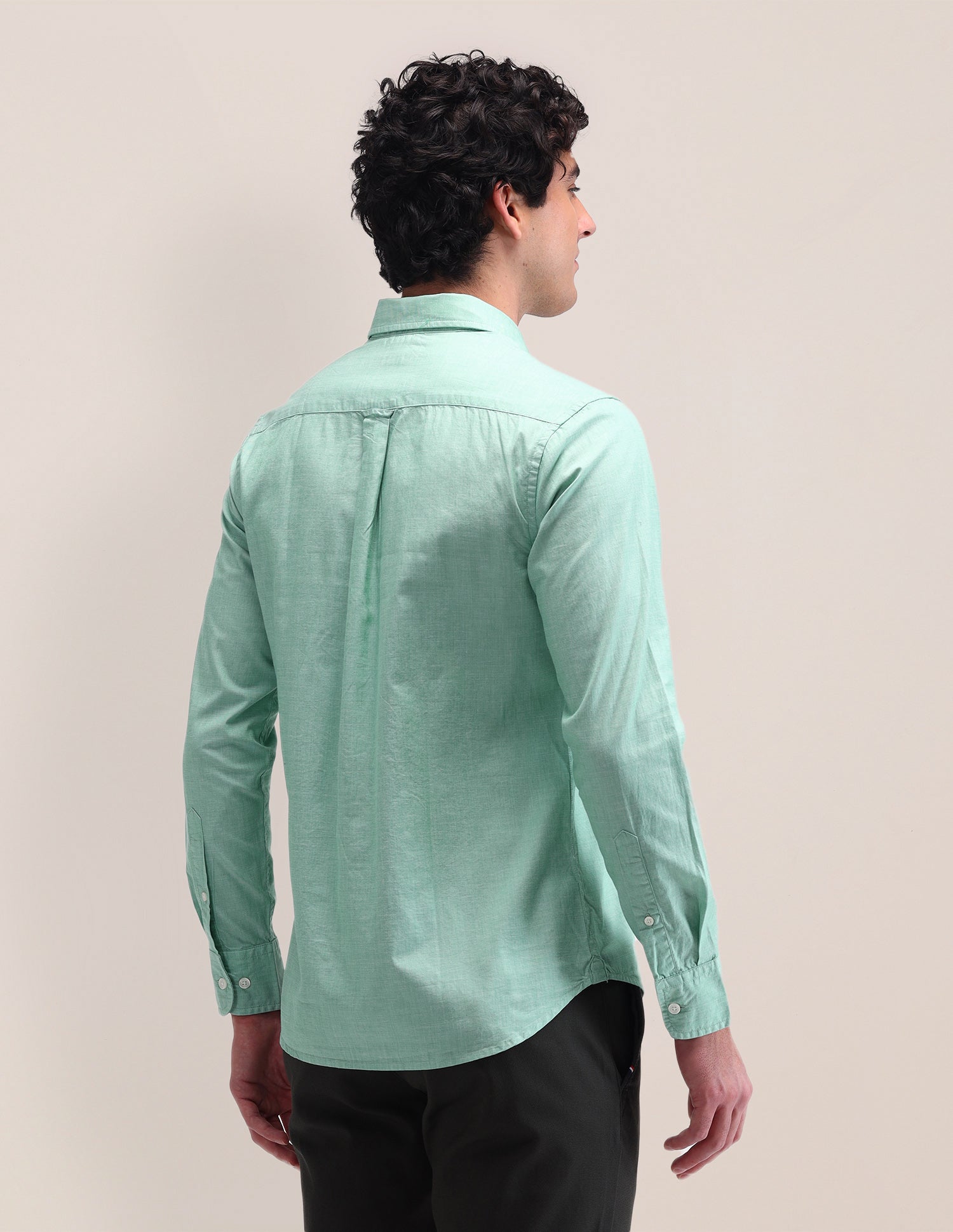 Textured Pattern Poplin Shirt Green - U.S. Polo Assn. India | Large