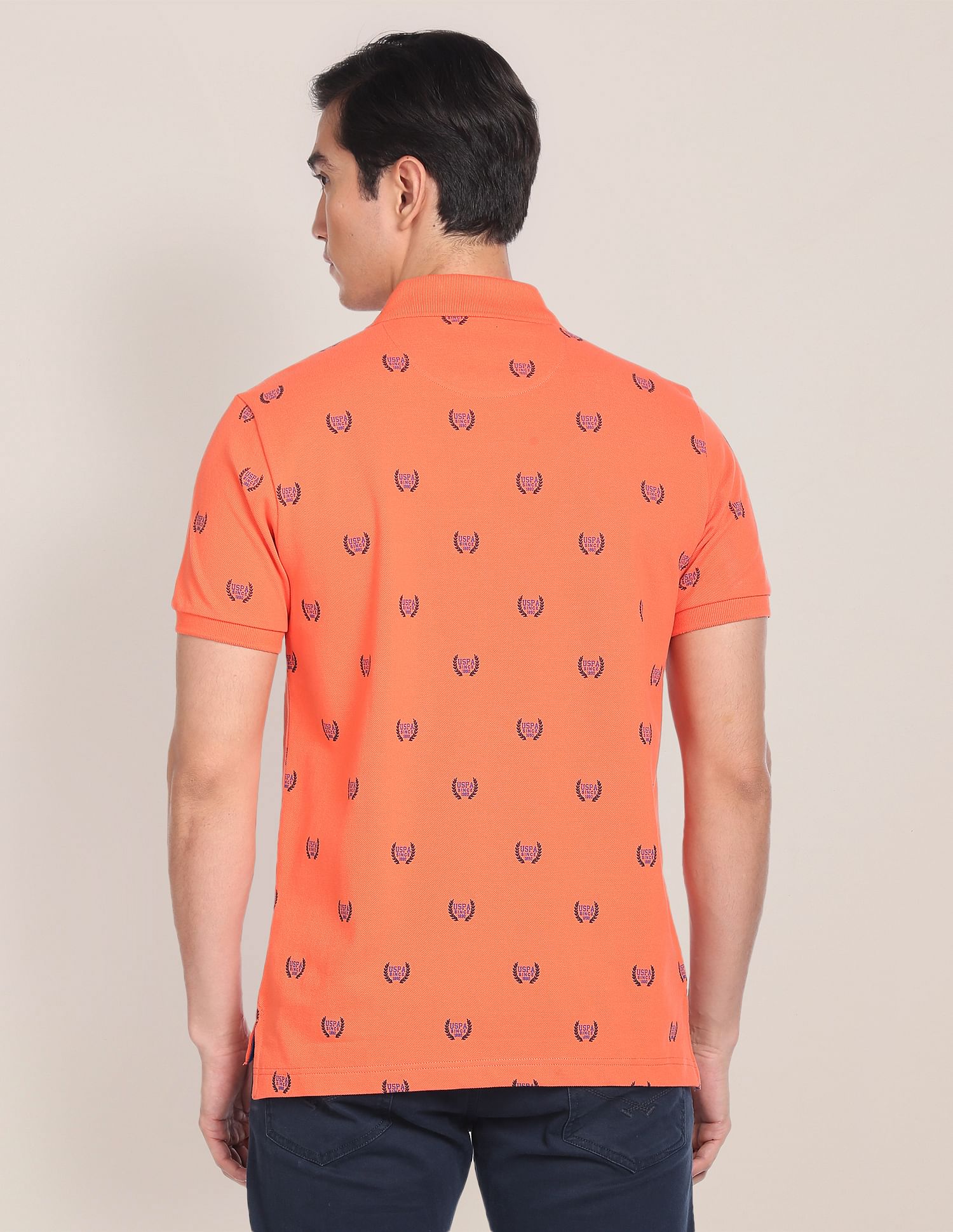All Over Branding Cotton Polo Shirt Orange - U.S. Polo Assn. India | Large