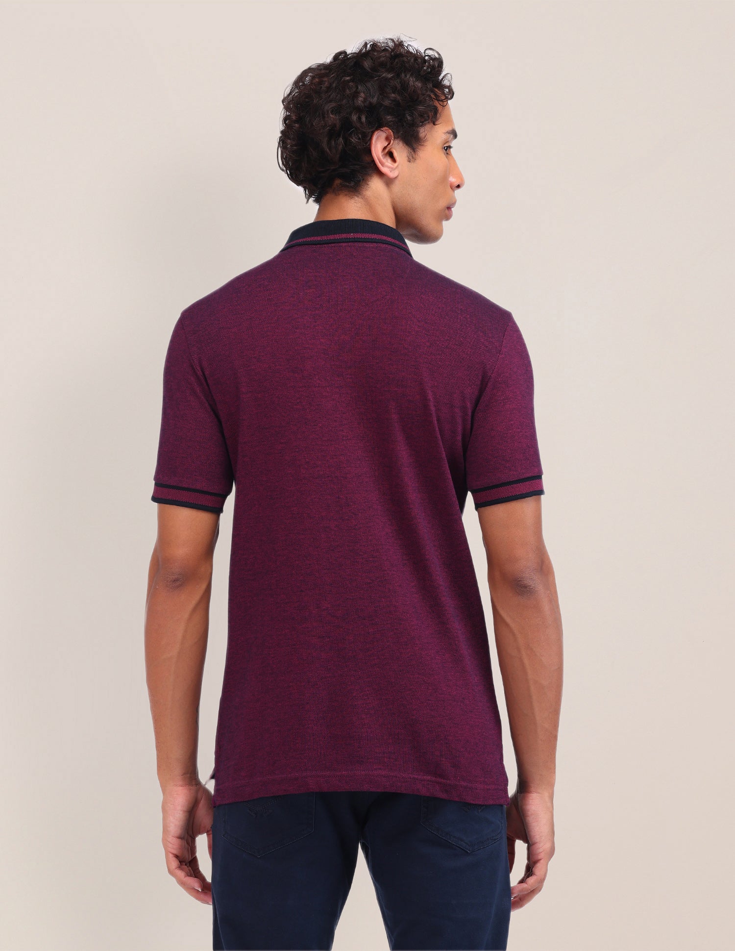 Textured Cotton Polo Shirt Purple - U.S. Polo Assn. India | Large