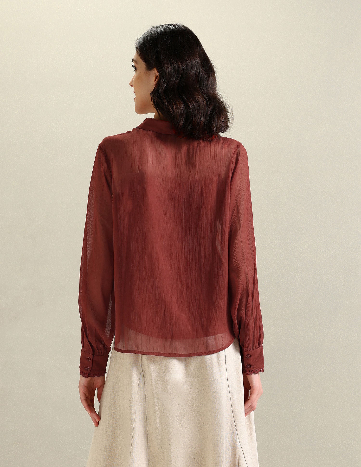 Lace Detail Chiffon Shirt Rust - U.S. POLO ASSN. | Large