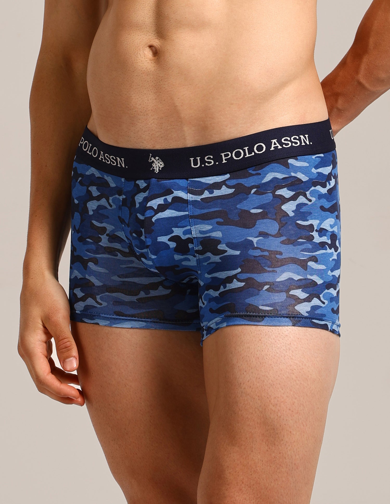 Elastic Waistband Ribbed Solid OET10 Trunks - Pack Of 2 Camo Navy and Navy - U.S. Polo Assn. India | Large