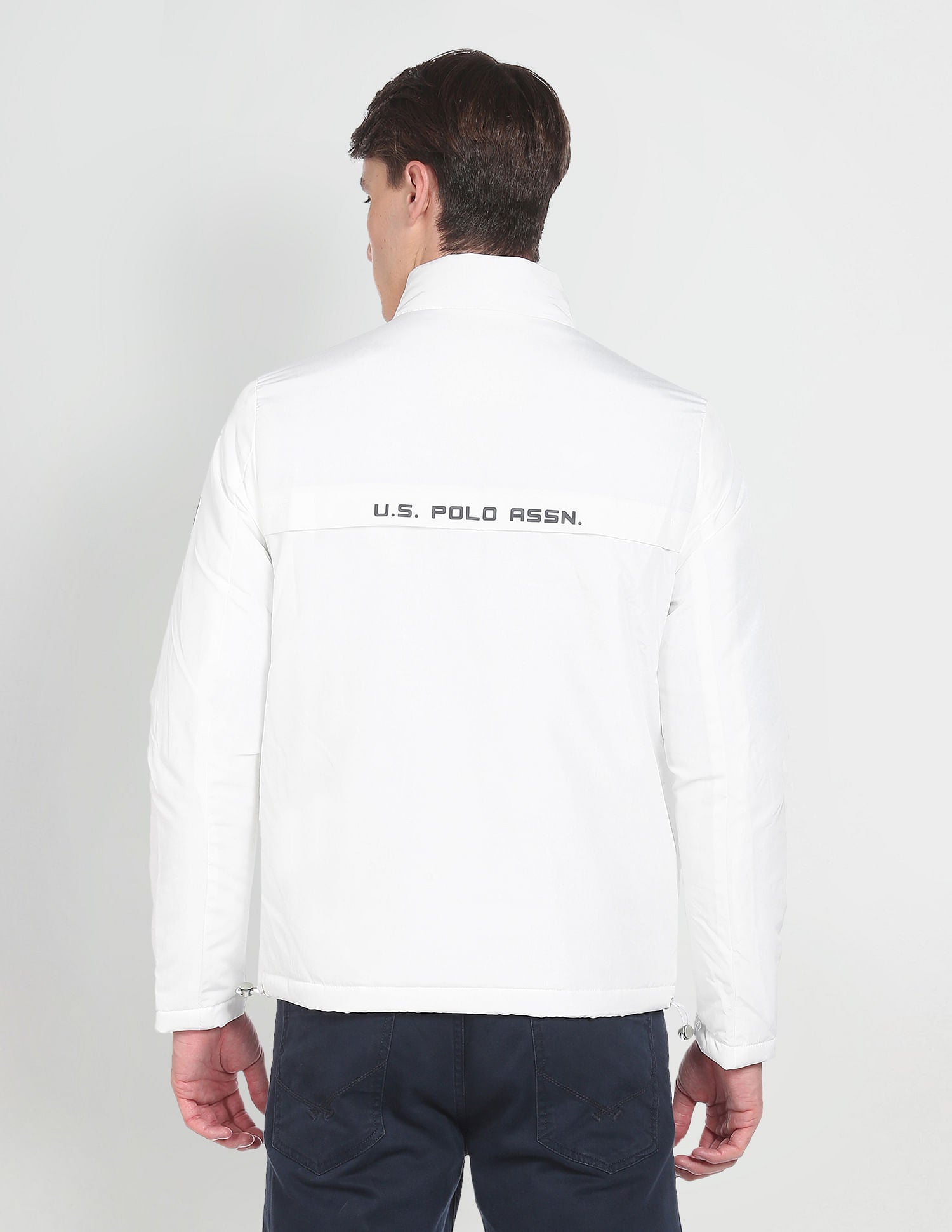 High Neck Brand Print Polyester Casual Jacket White - U.S. POLO ASSN. | Large