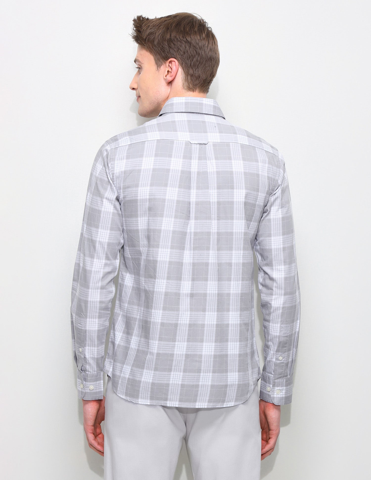 Twill Regular Fit Grid Tattersall Checked Shirt Light Grey - U.S. Polo Assn. India | Large