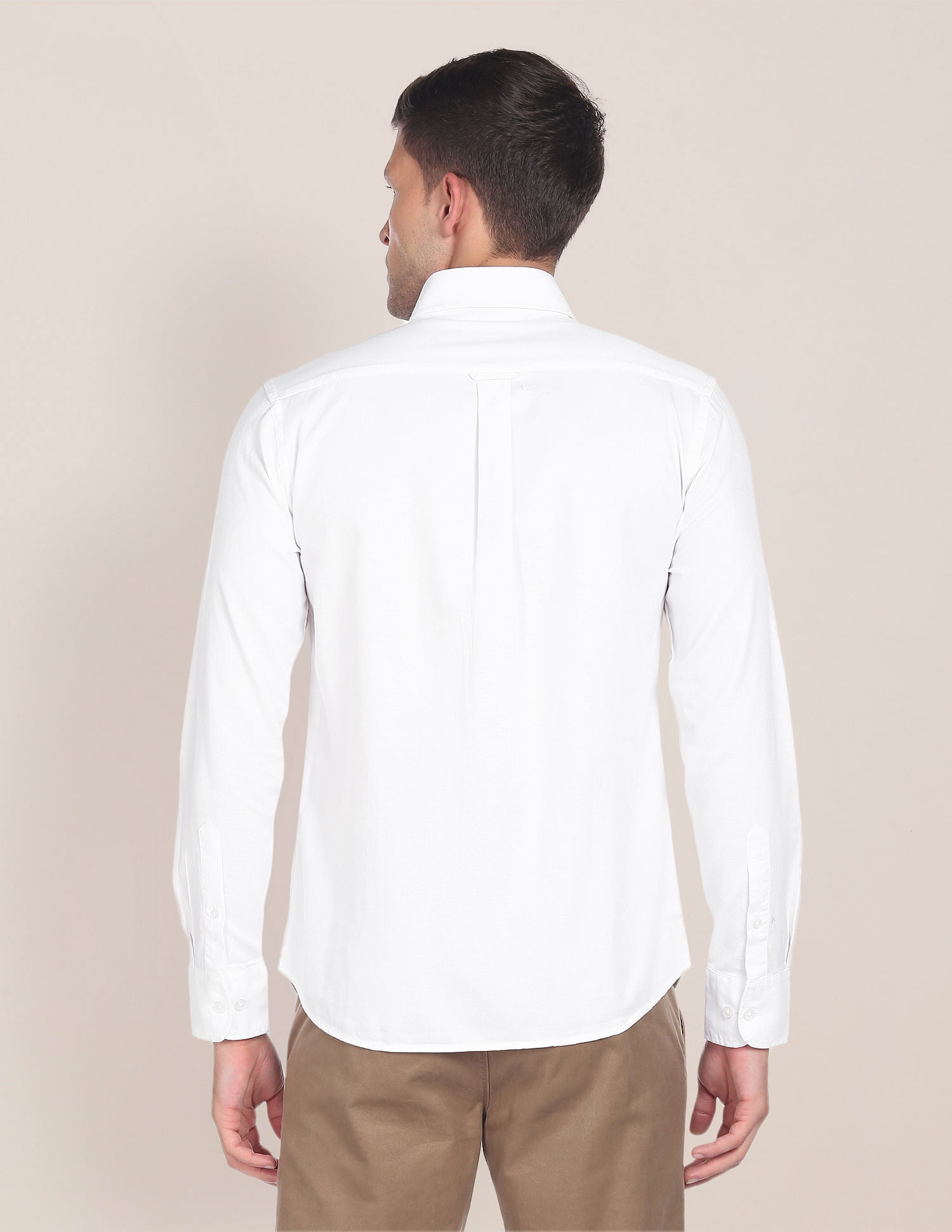 Birdseye Dobby Textured Solid Shirt White - U.S. Polo Assn. India | Large