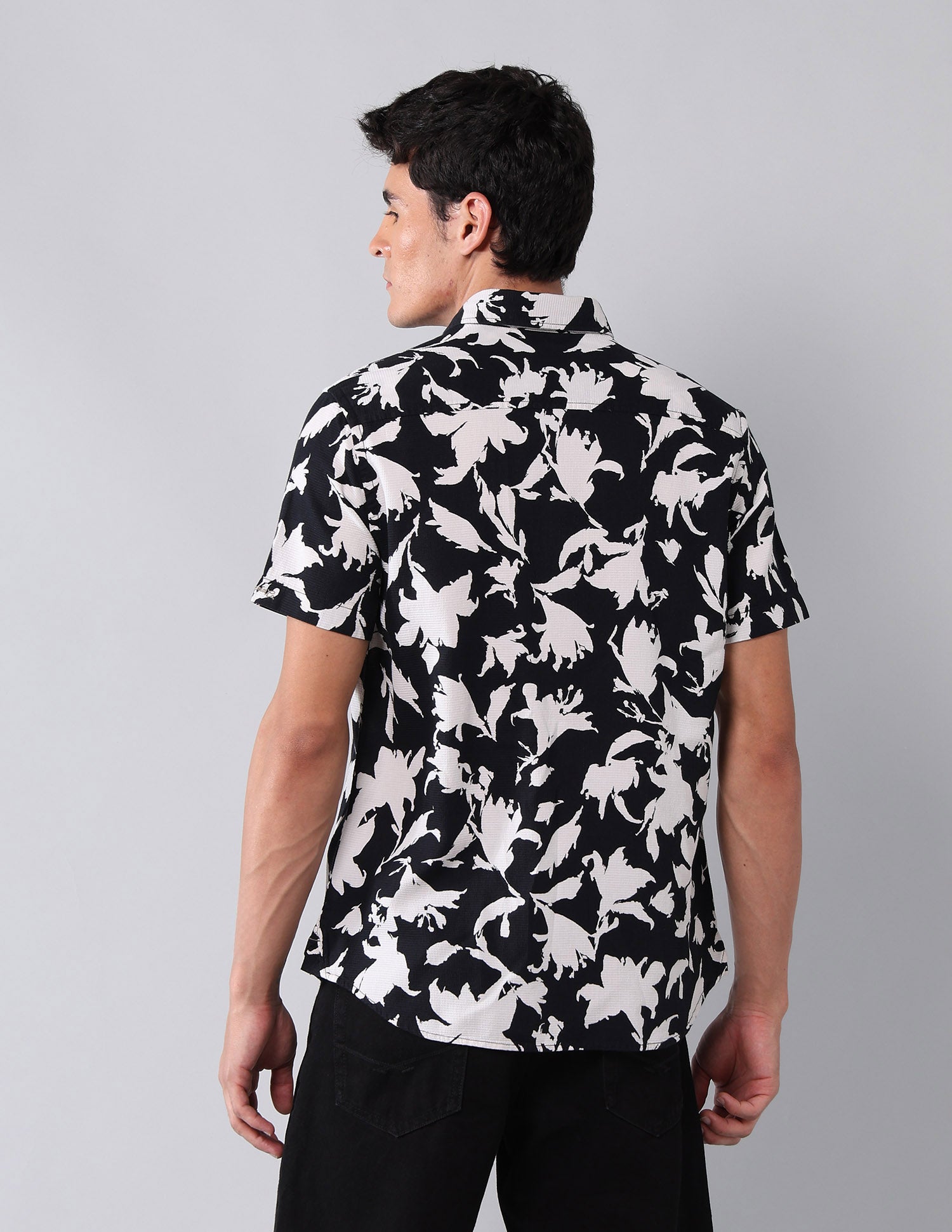 Floral Printed Pure Cotton Shirt Black - U.S. Polo Assn. India | Large