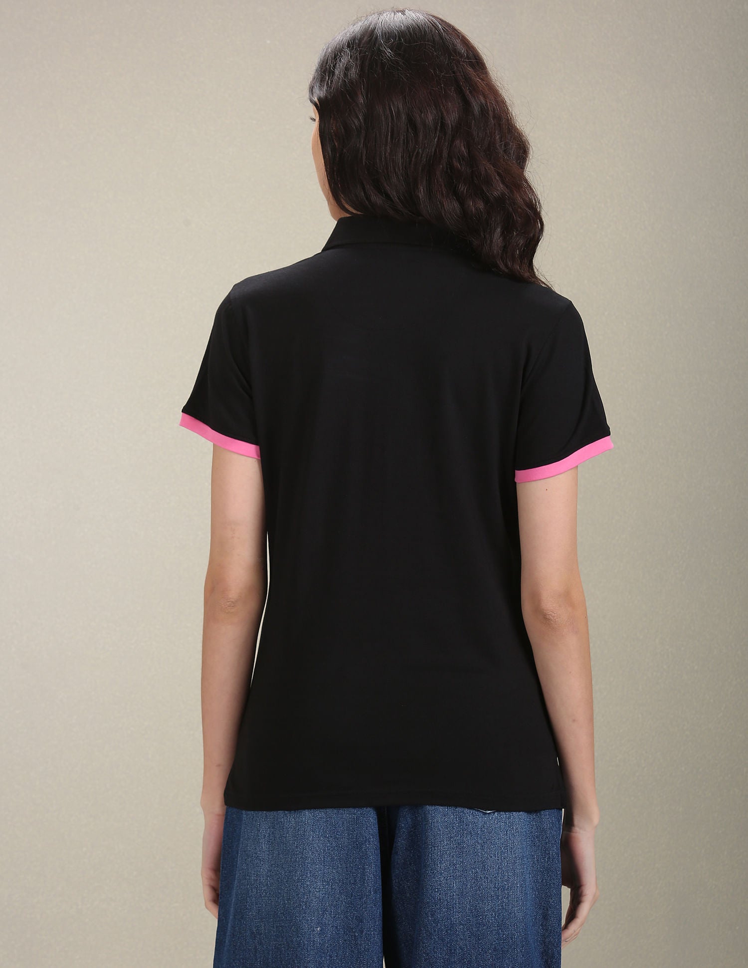 Contrast Cuff Solid Polo Shirt Black - U.S. Polo Assn. India | Large