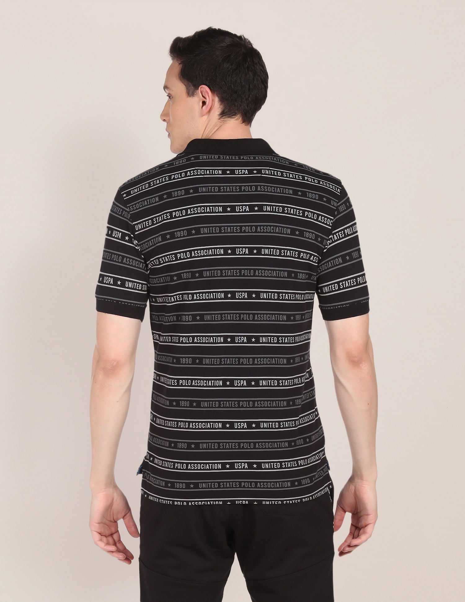 Ribbed Collar All Over Print Polo Shirt Black - U.S. Polo Assn. India | Large