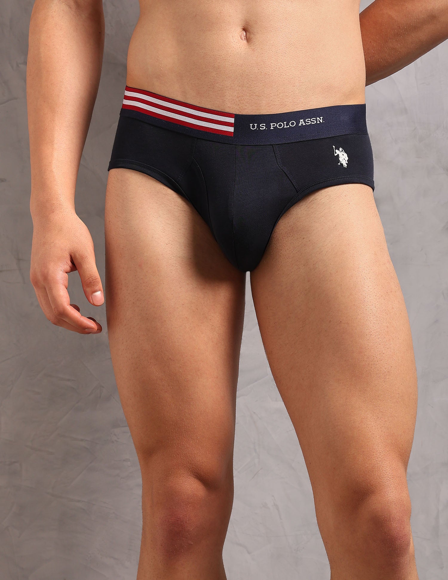Striped Waistband OEB19 Briefs - Pack Of 2 Uspa Navy and Chinon Green - U.S. Polo Assn. India | Large