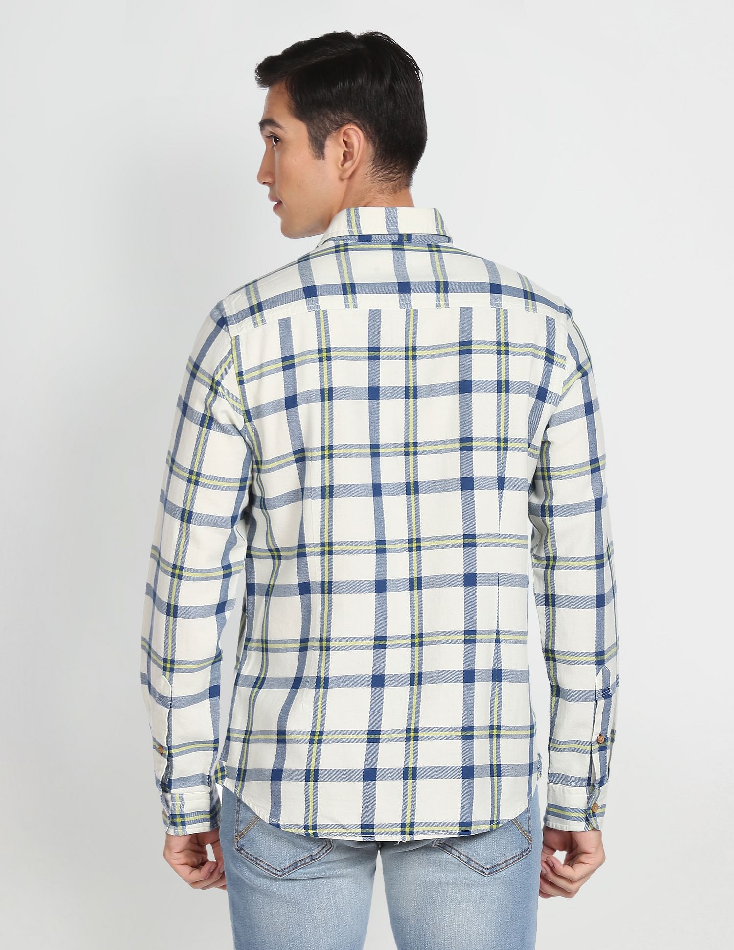 Pure Cotton Check Casual Shirt White and Blue - U.S. Polo Assn. India | Large