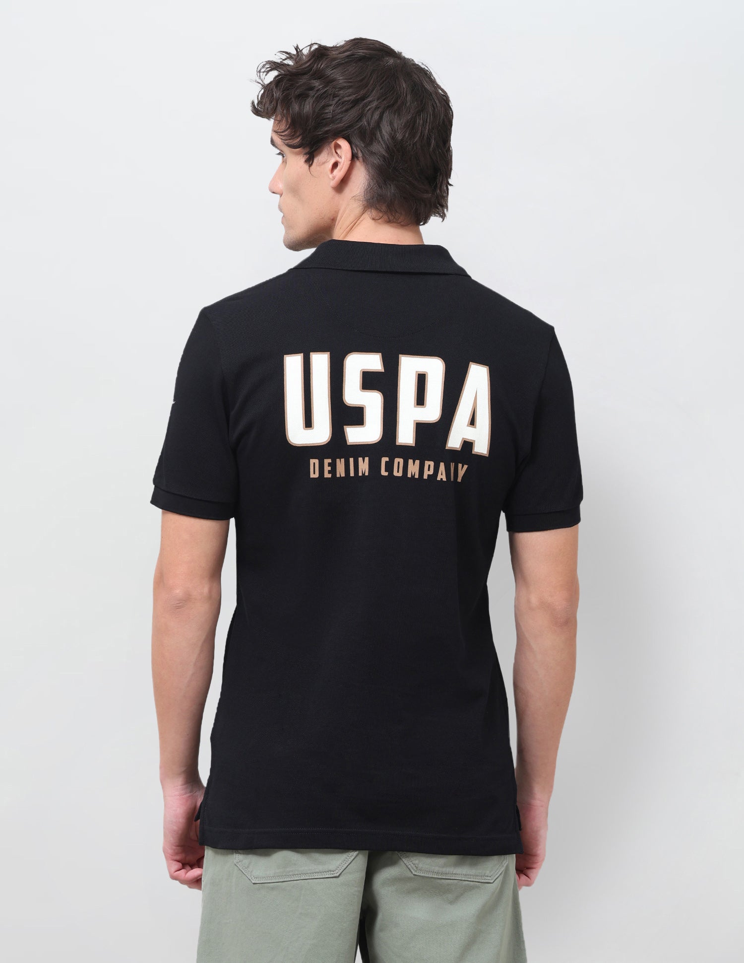 Brand Printed Slim Fit Polo Shirt Black - U.S. Polo Assn. India | Large