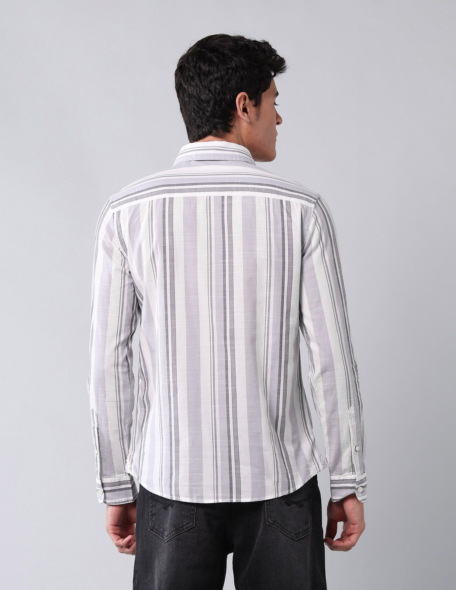 Vertical Striped Pure Cotton Shirt Grey - U.S. Polo Assn. India | Large