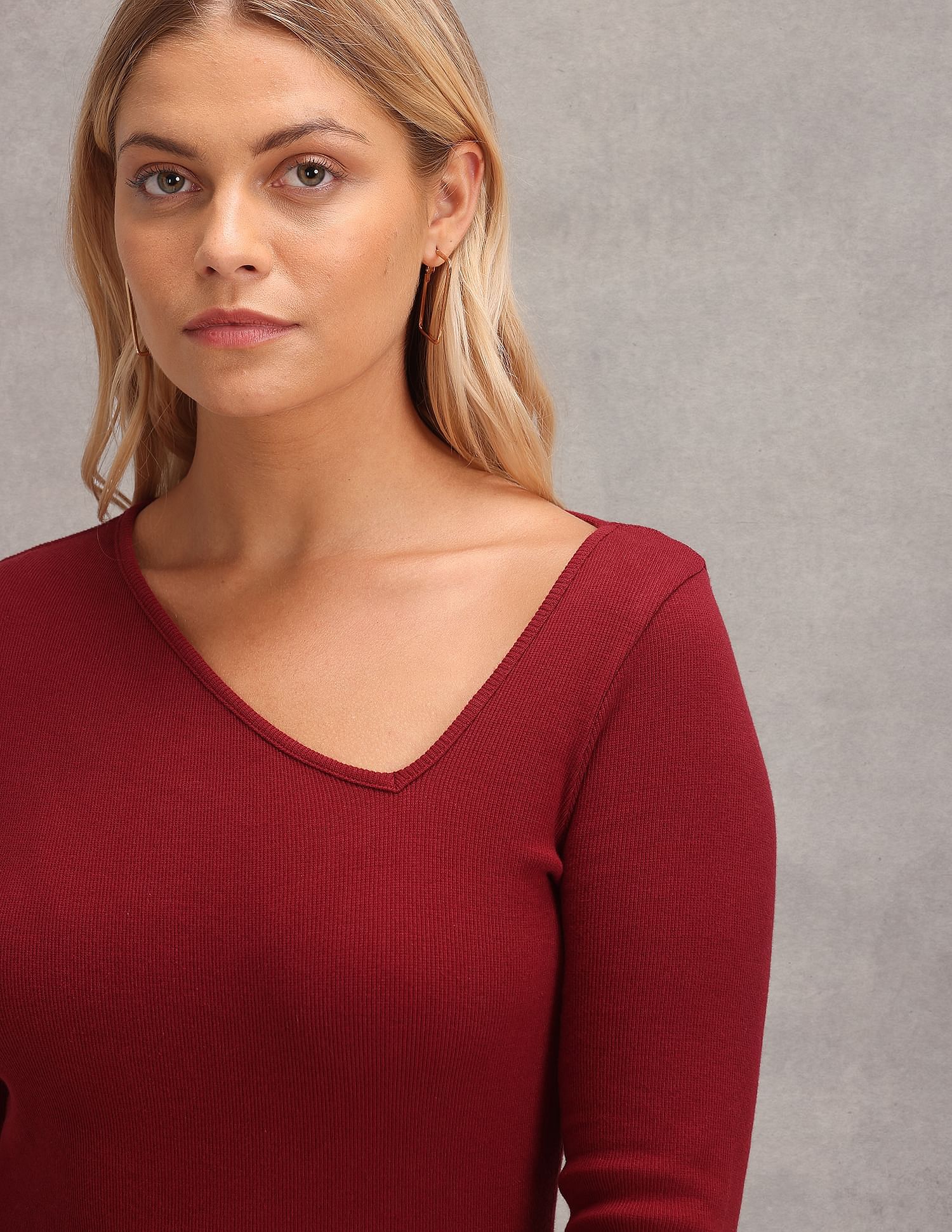 Long Sleeve V-Neck Top Maroon - U.S. Polo Assn. India | Large