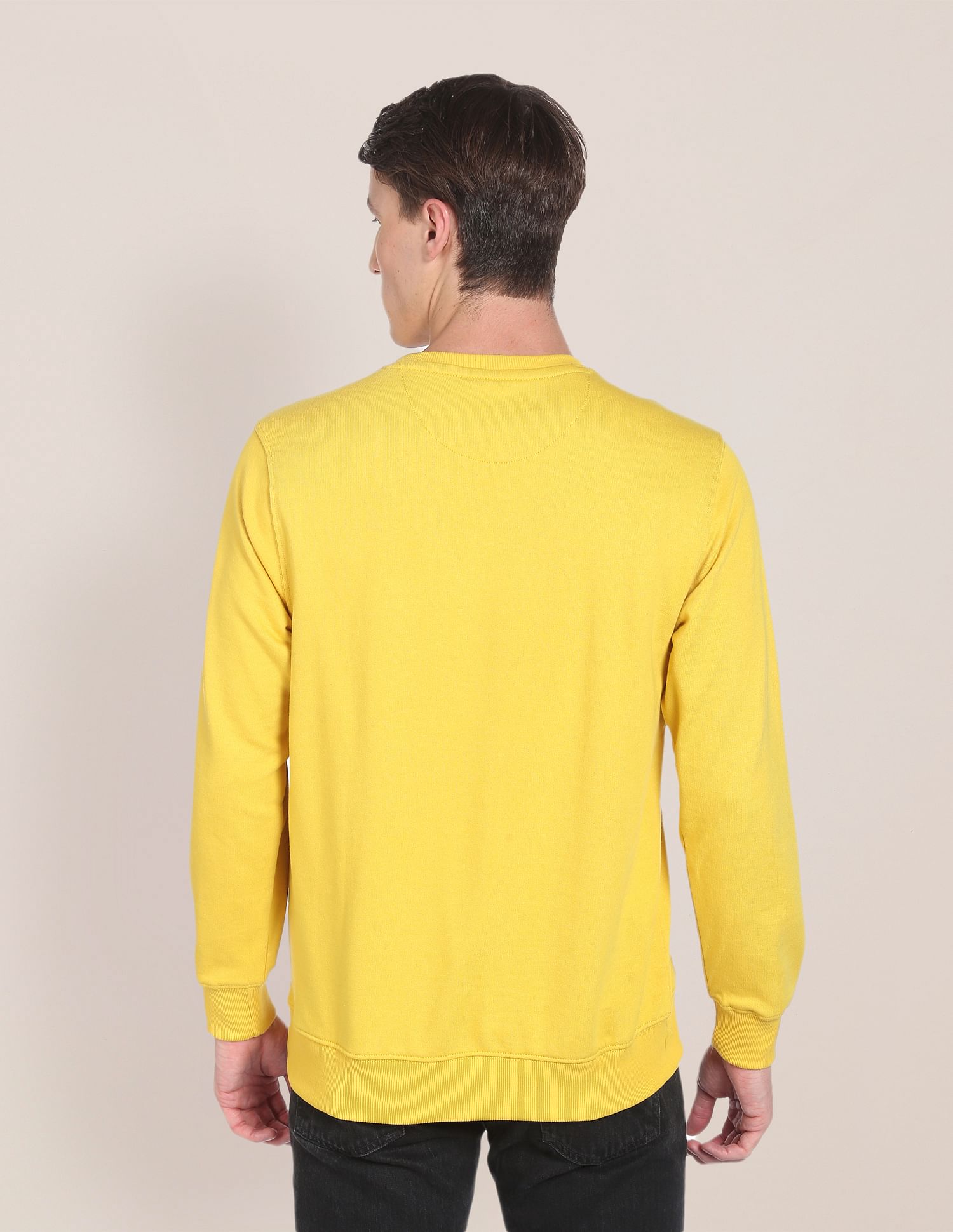 Crew Neck Brand Print Sweatshirt Yellow - U.S. POLO ASSN. | Large