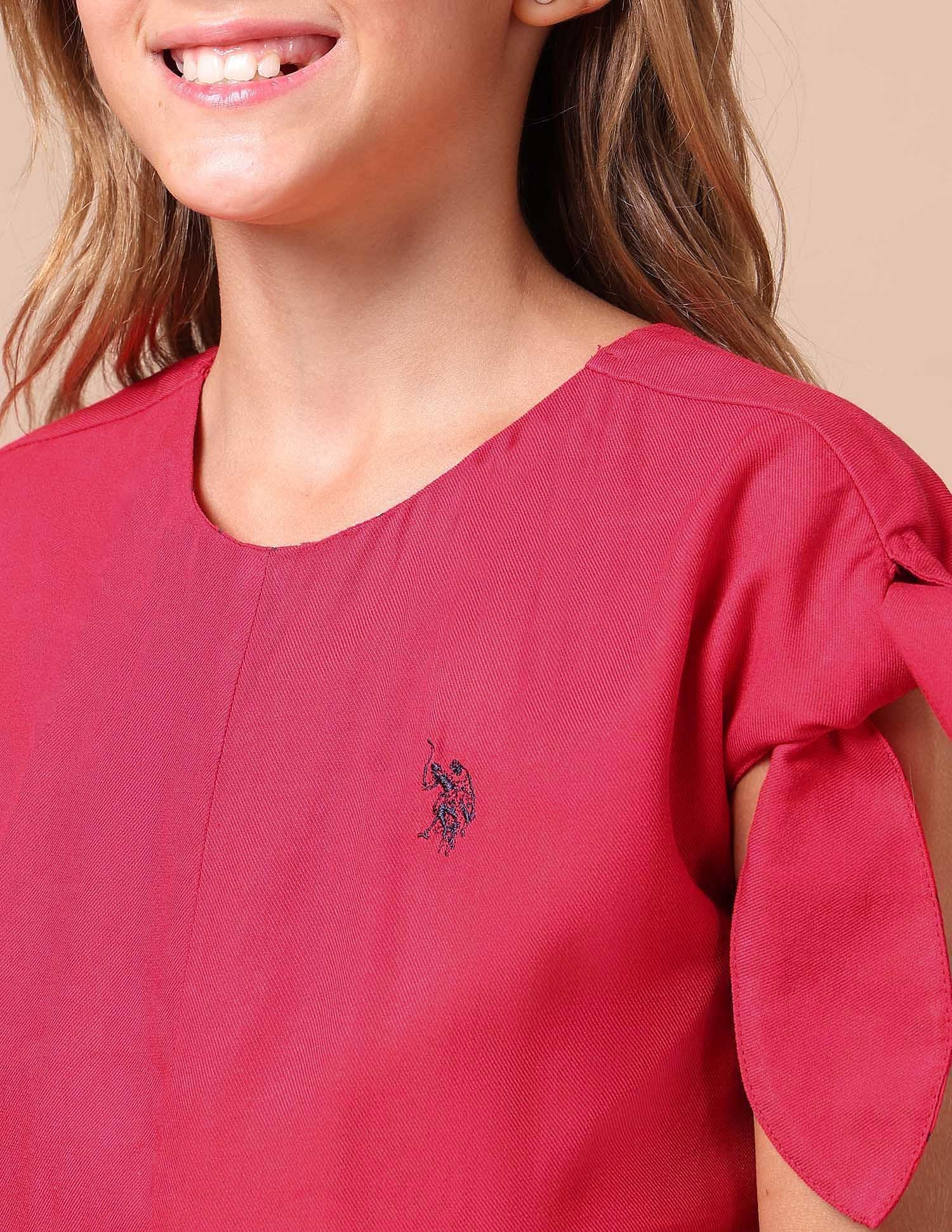 Girls Tie Up Sleeves Regular Top Red - U.S. POLO ASSN. | Large
