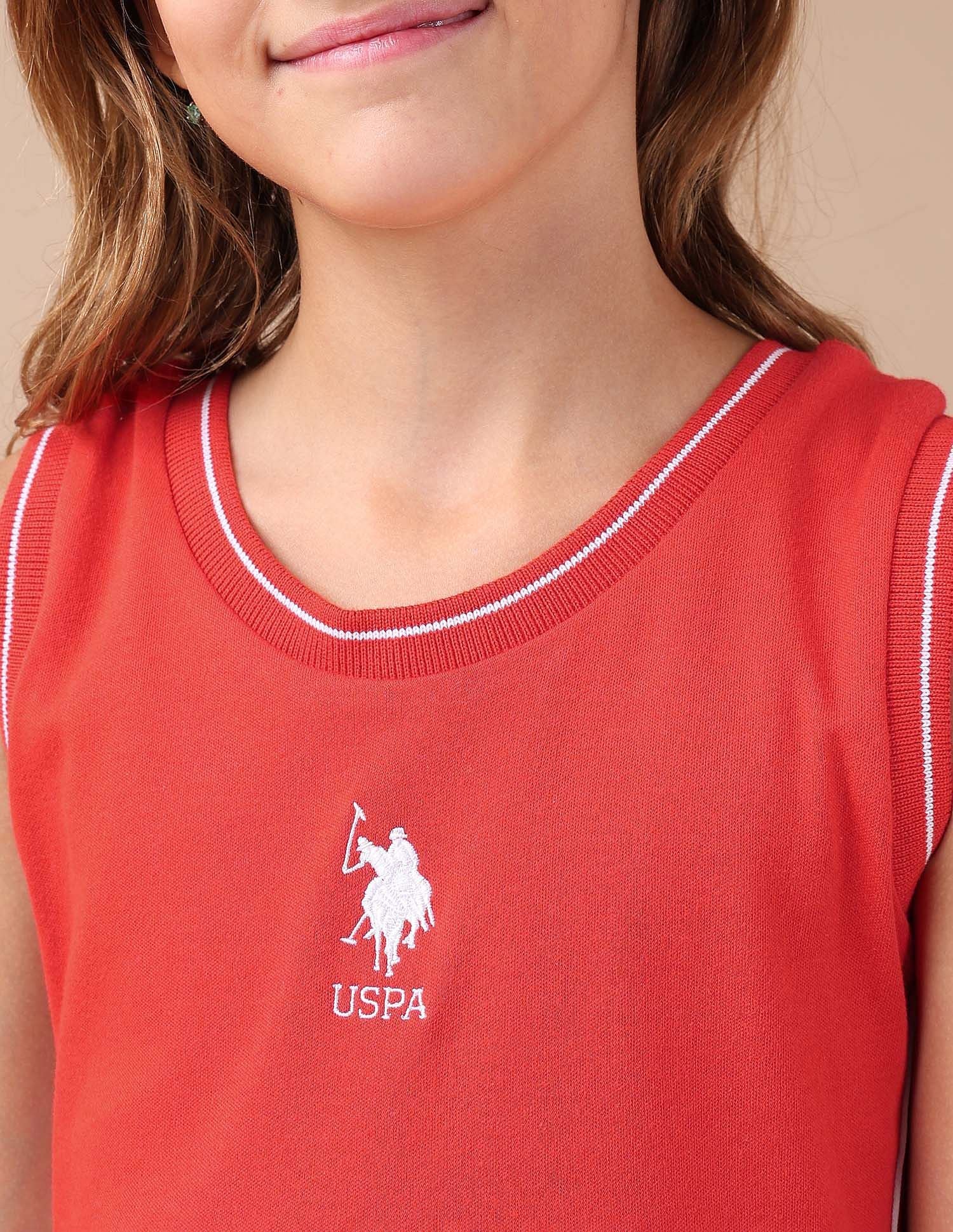 Girls Solid Fit And Flare Dress Red - U.S. POLO ASSN. | Large